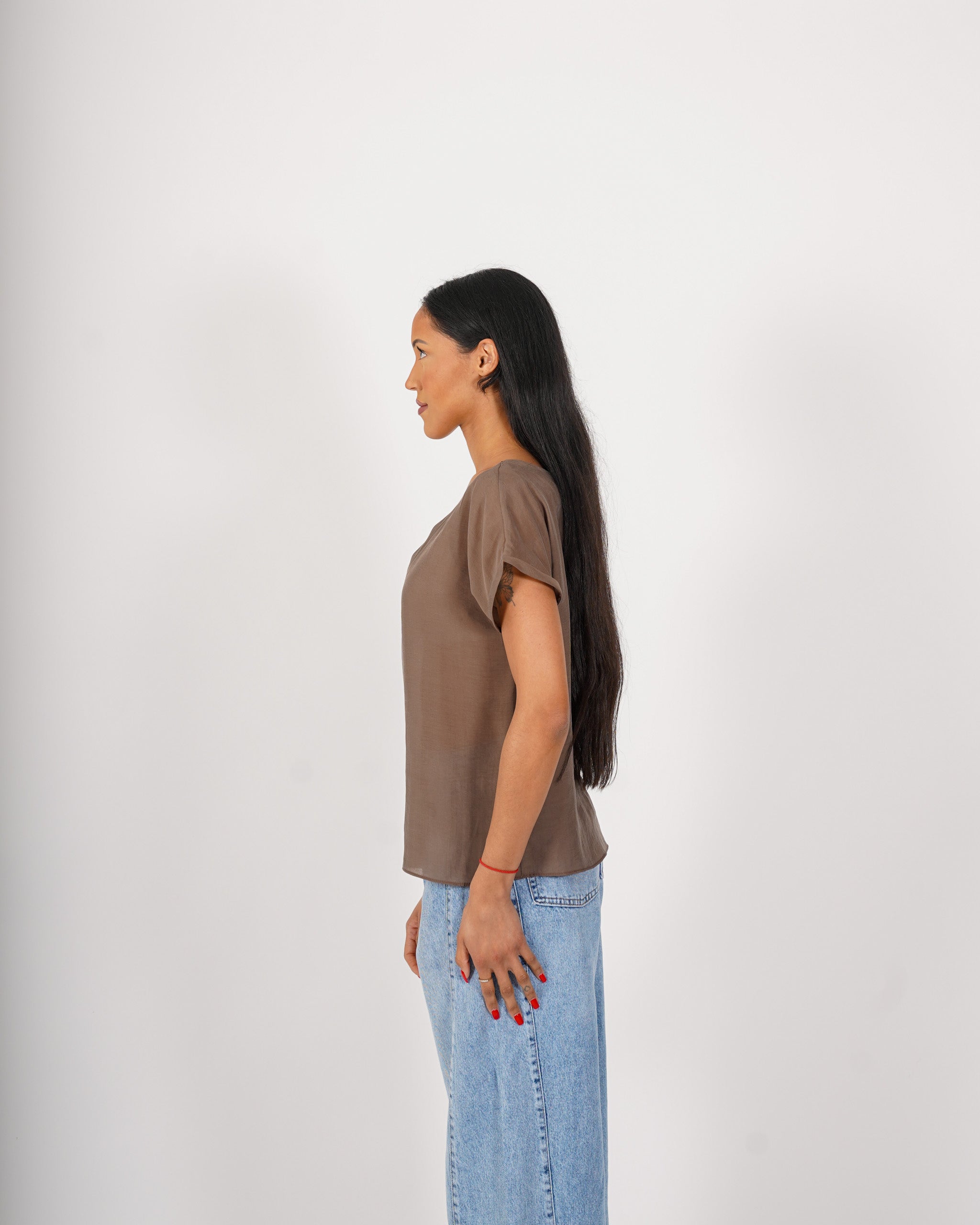 Shirt scollo a v in tessuto lyocell - Bartola