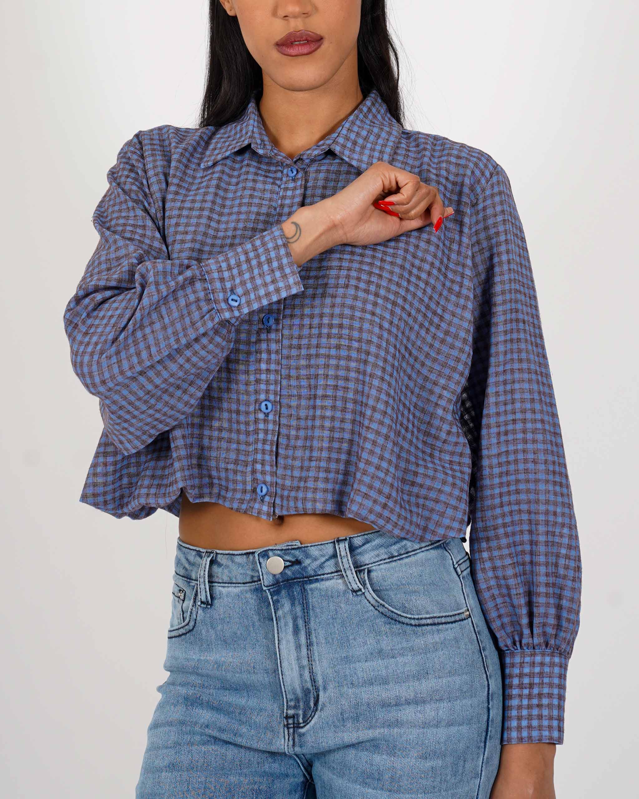 Camicia cropped stampa quadri - Bengasia