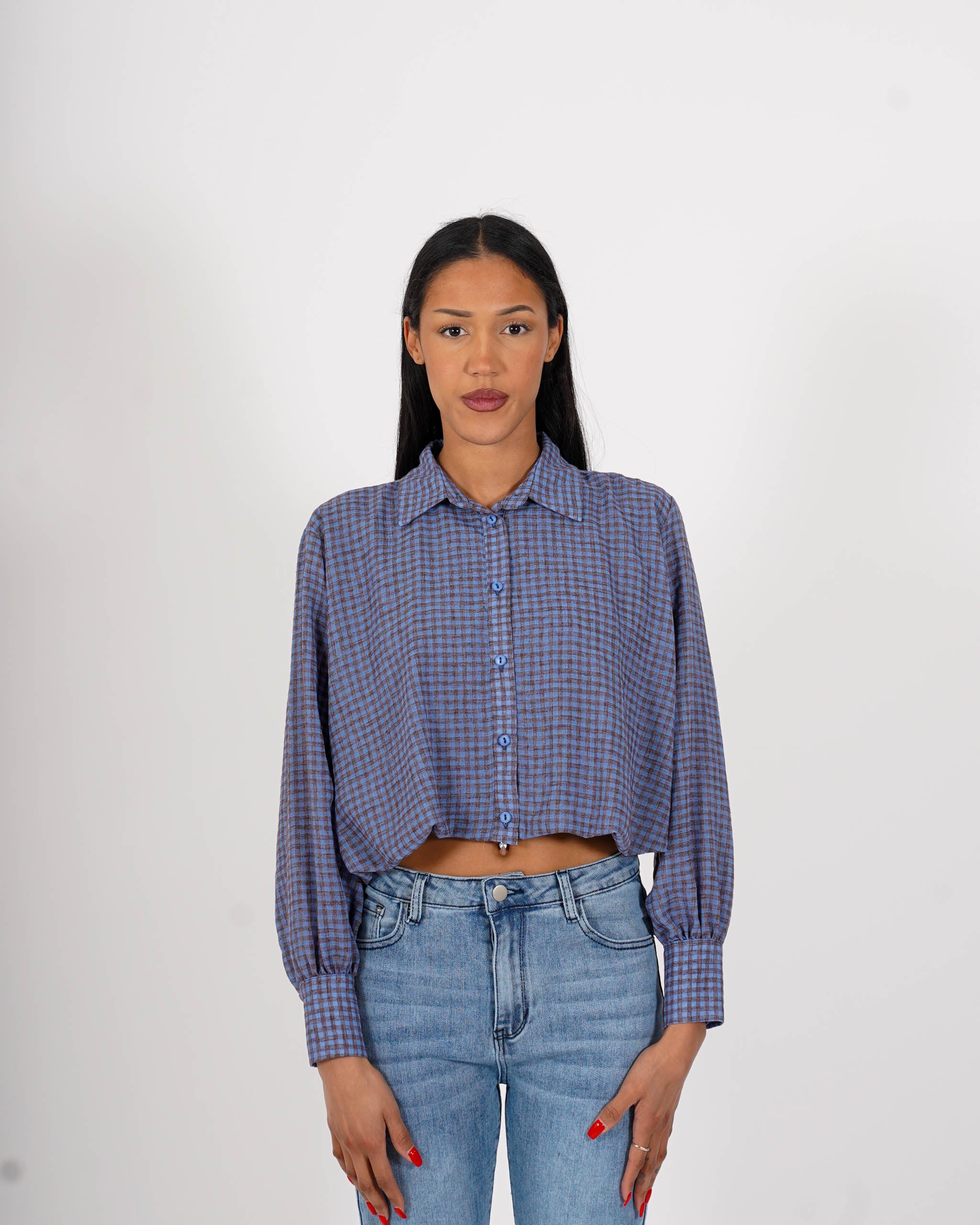Camicia cropped stampa quadri - Bengasia