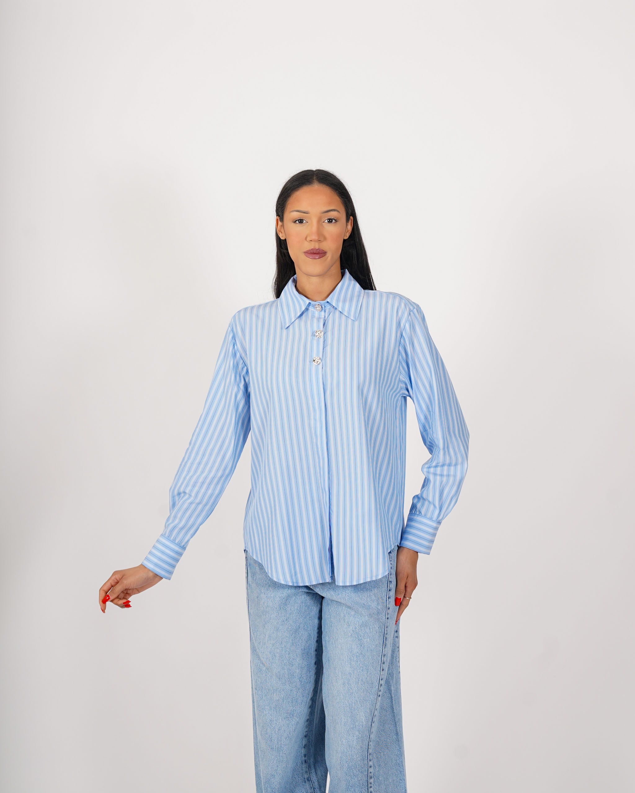 Camicia rigata con bottoni oro - Pacata