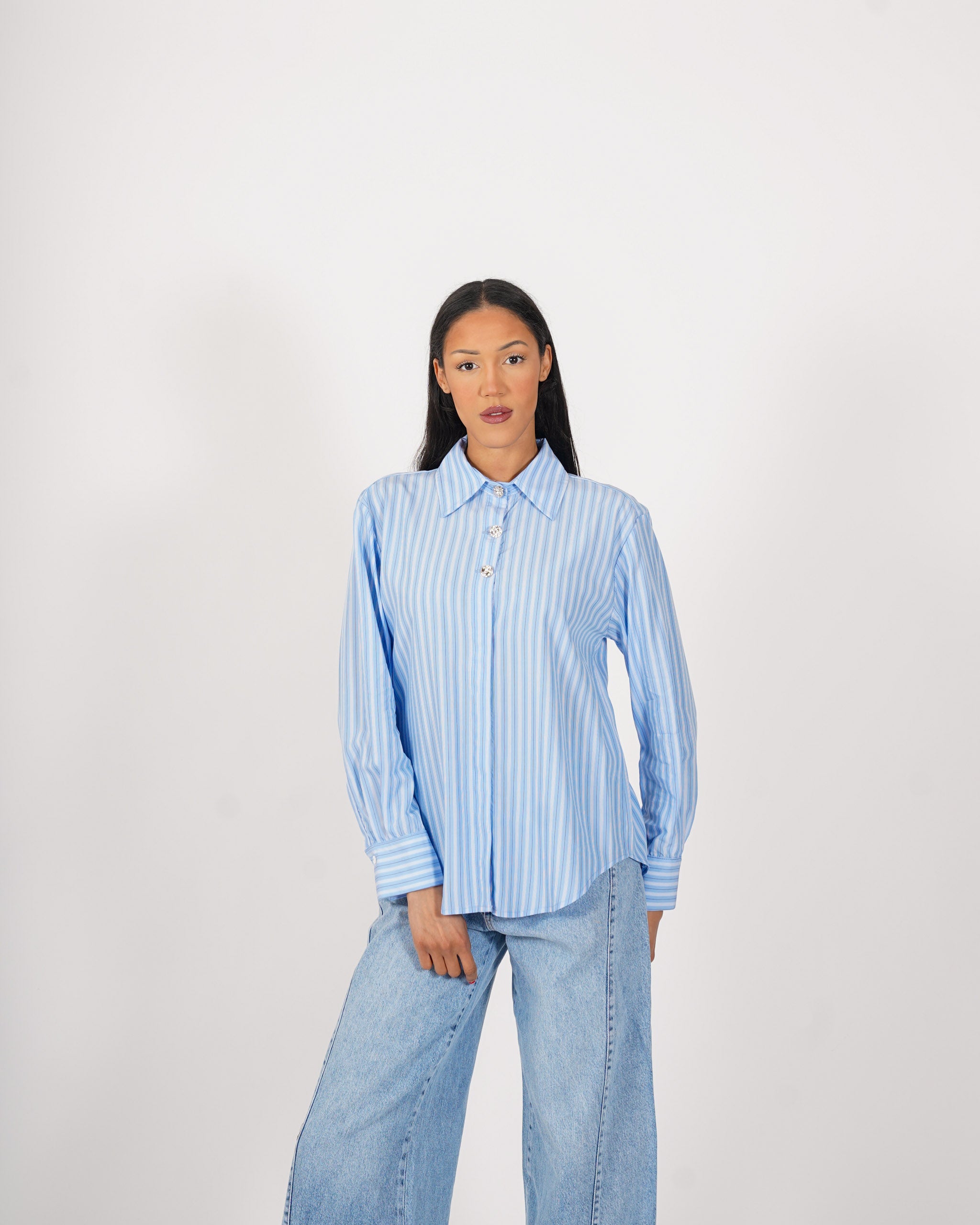 Camicia rigata con bottoni oro - Pacata