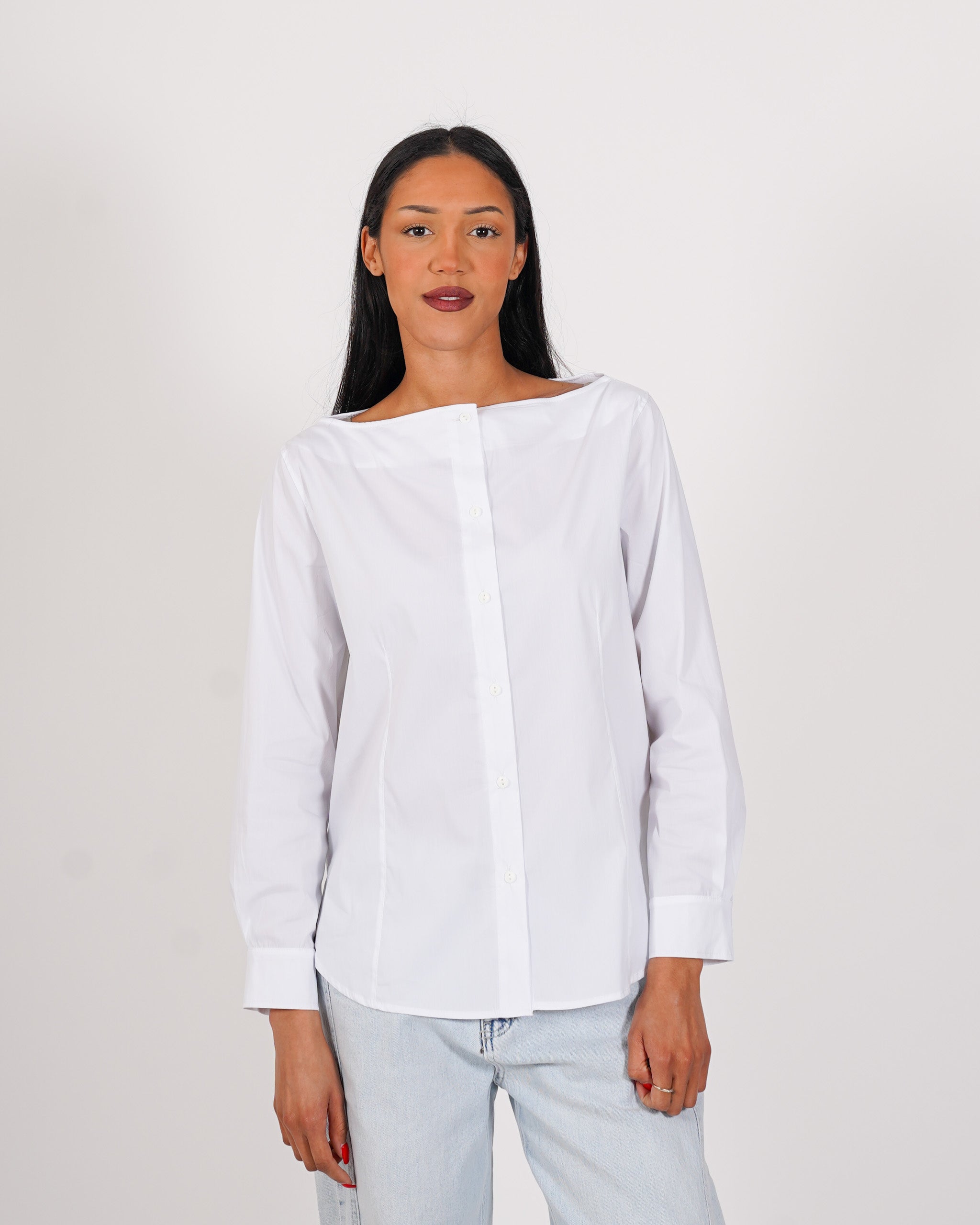 Camicia scollo a barca in misto cotone - Banner