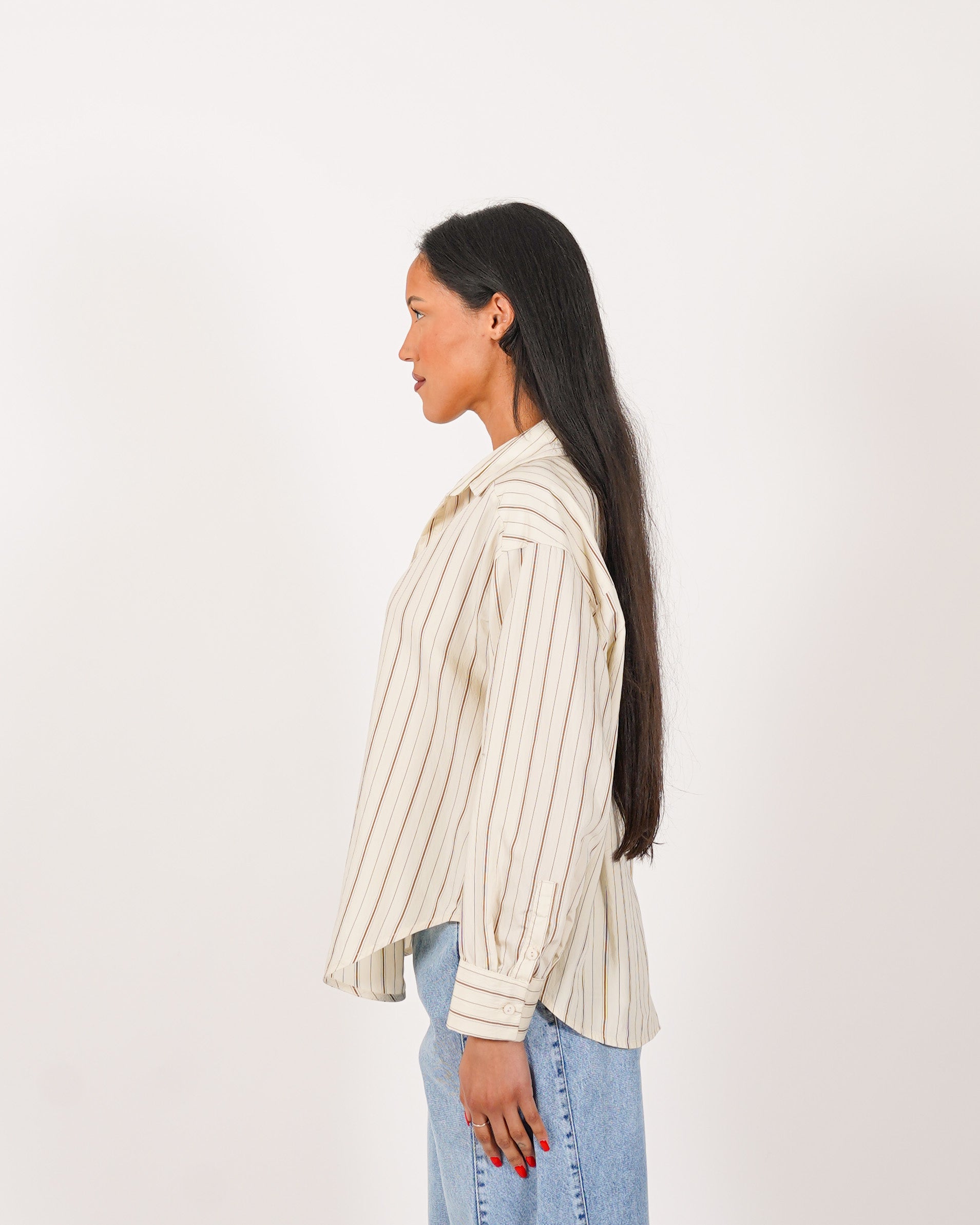 Camicia over rigata manica lunga - Bianchina