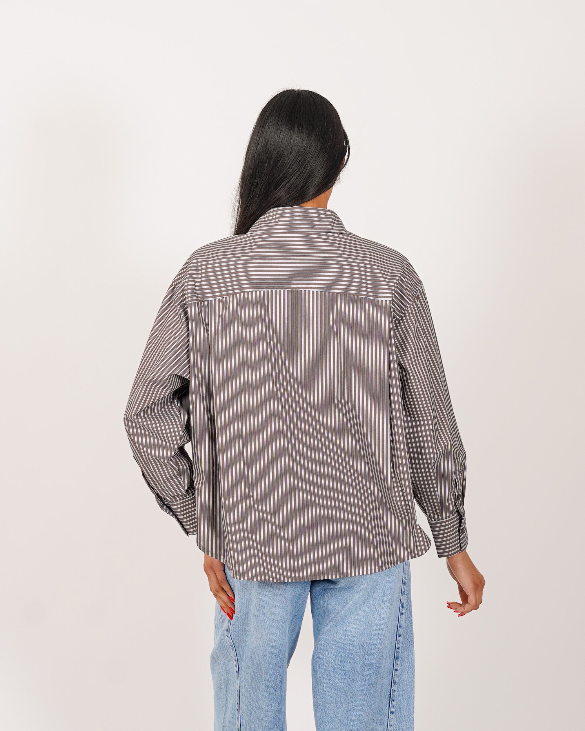Camicia over rigata manica lunga - Bianchina