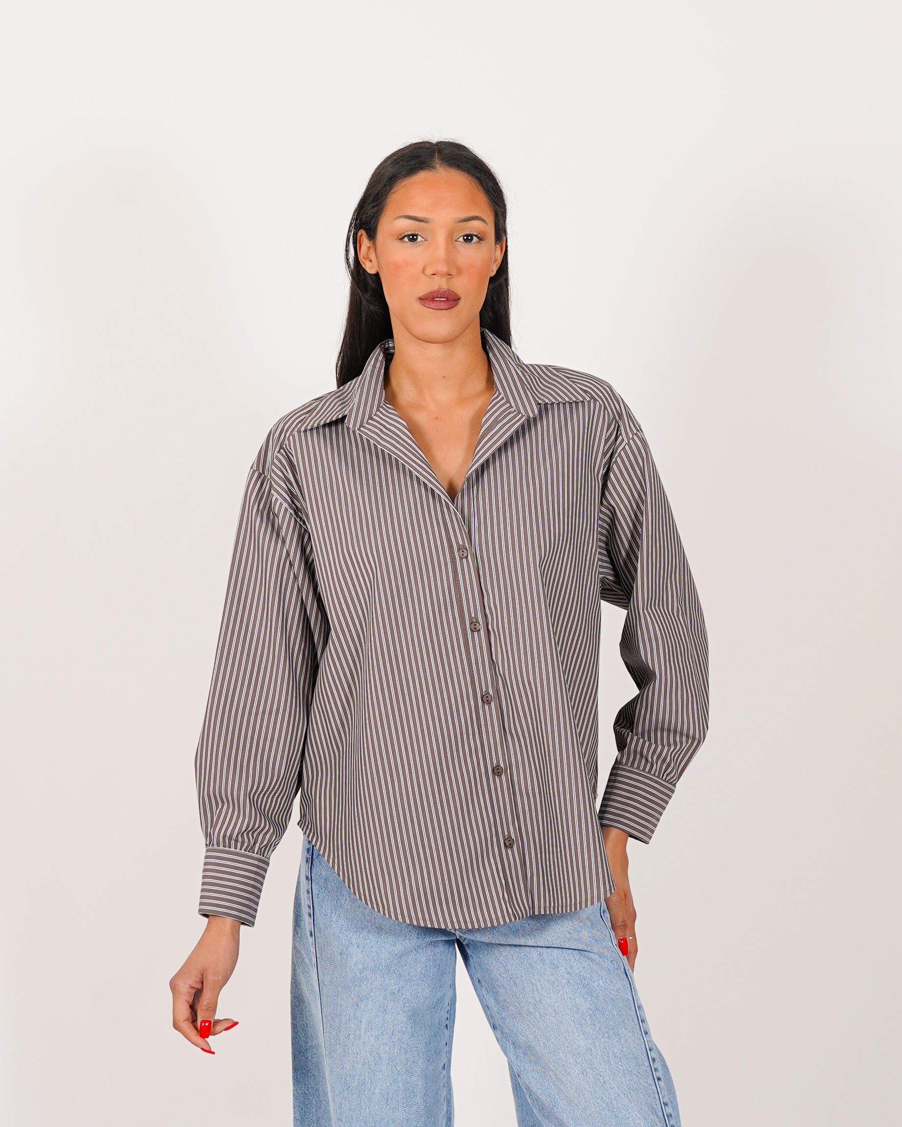 Camicia over rigata manica lunga - Bianchina