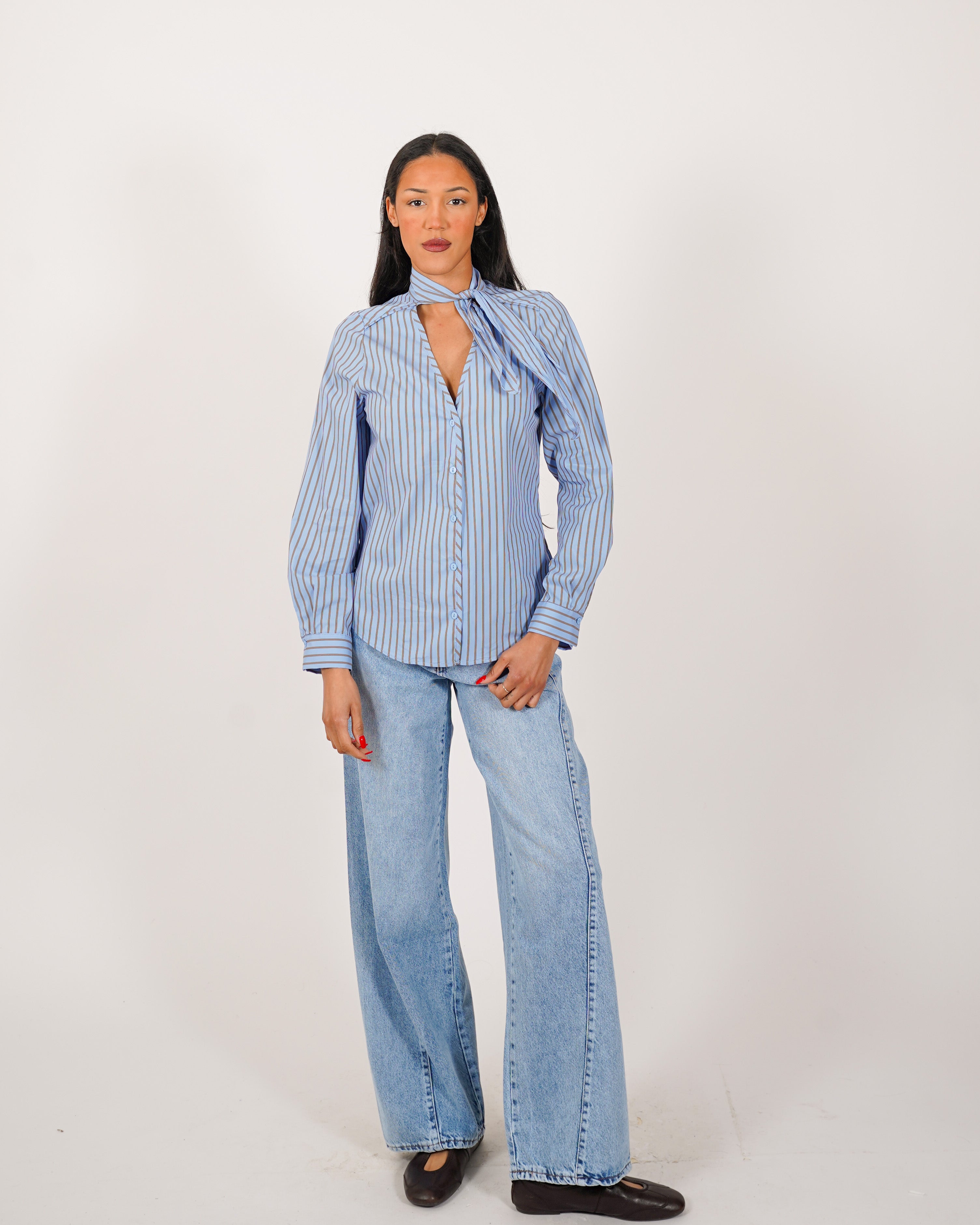 Camicia con fiocco rigata - Biondina
