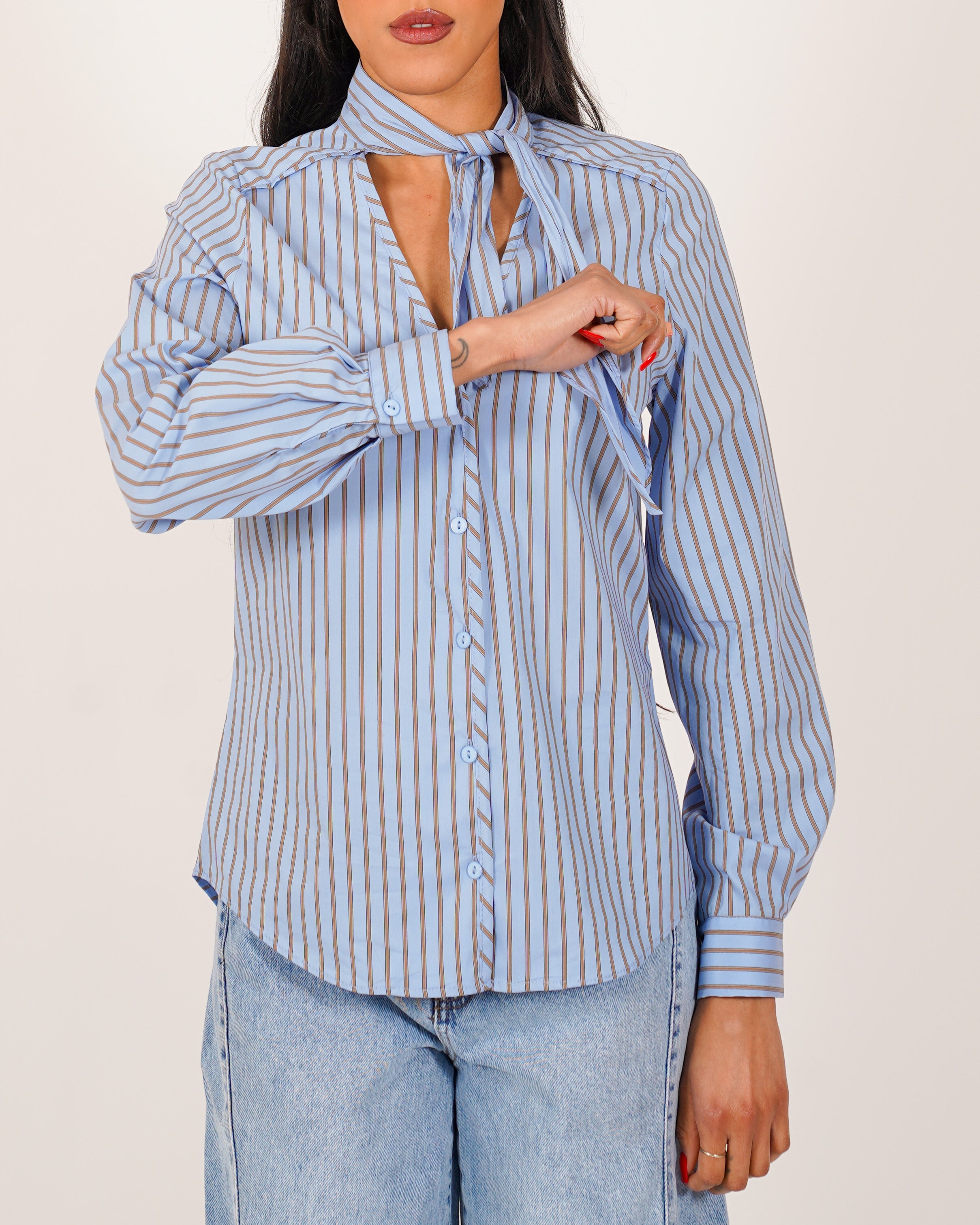 Camicia con fiocco rigata - Biondina