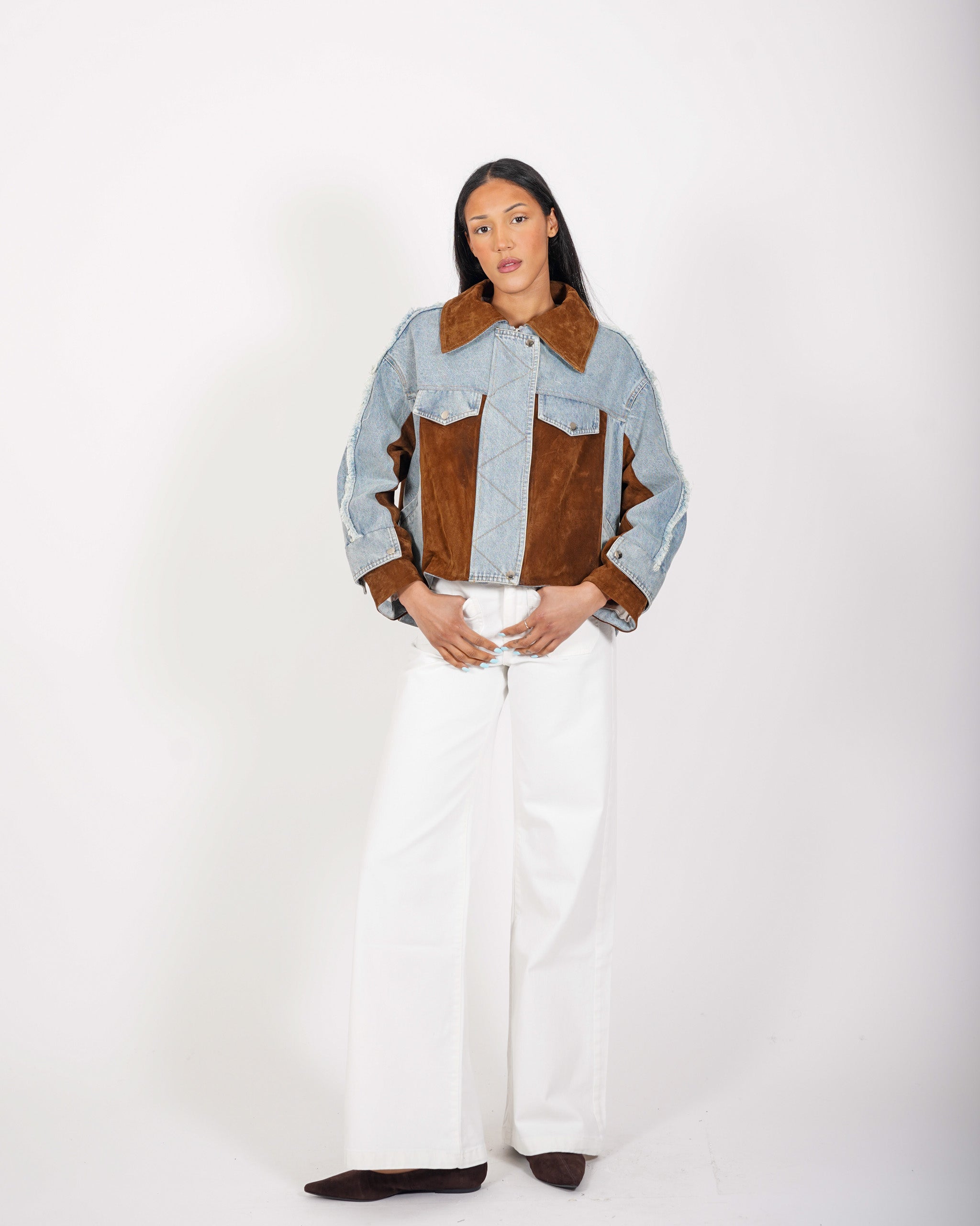 Giacca jeans con inserti in ecocamoscio - Siria
