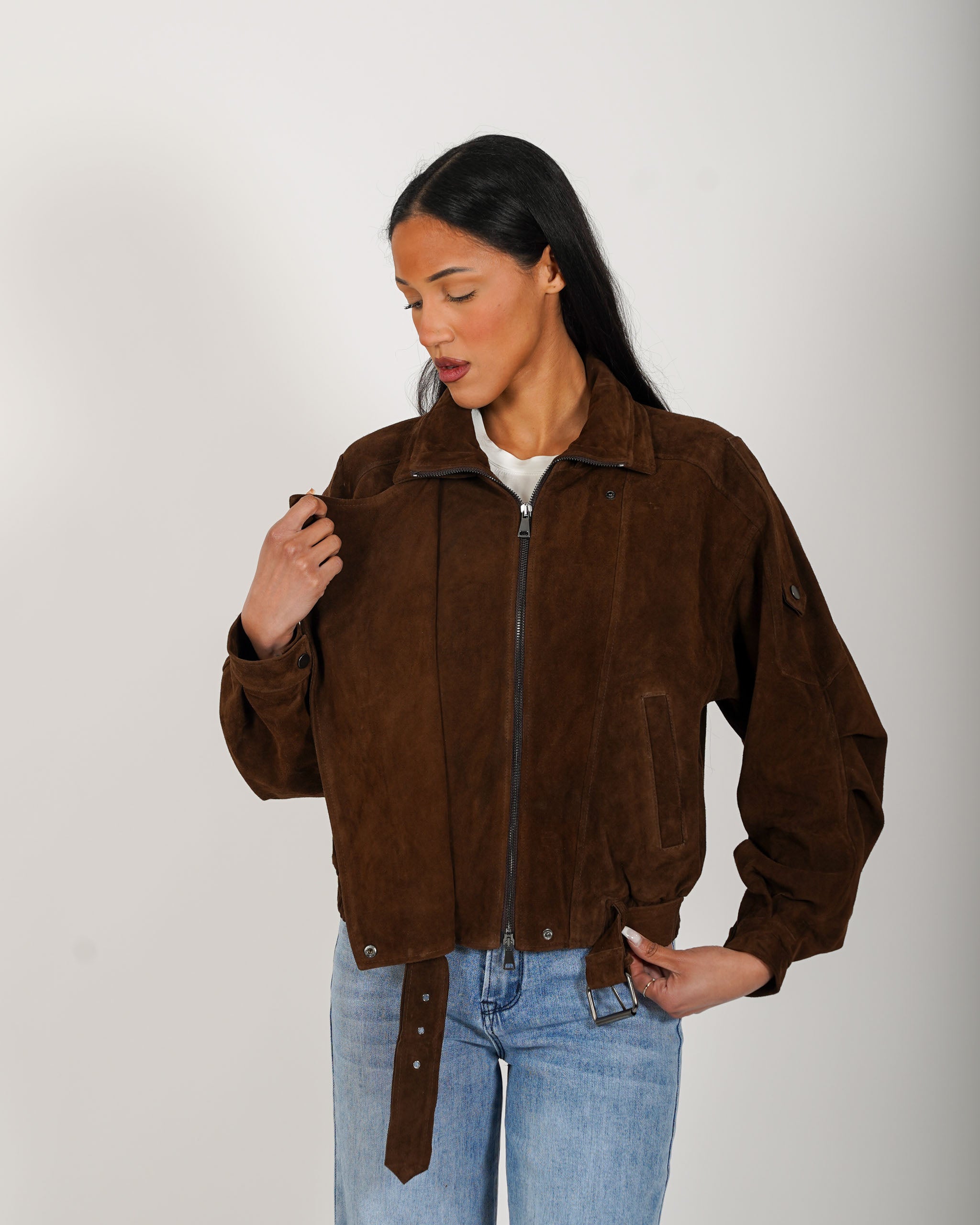 Bomber over in crosta vintage con maniche goffrate - Sirica