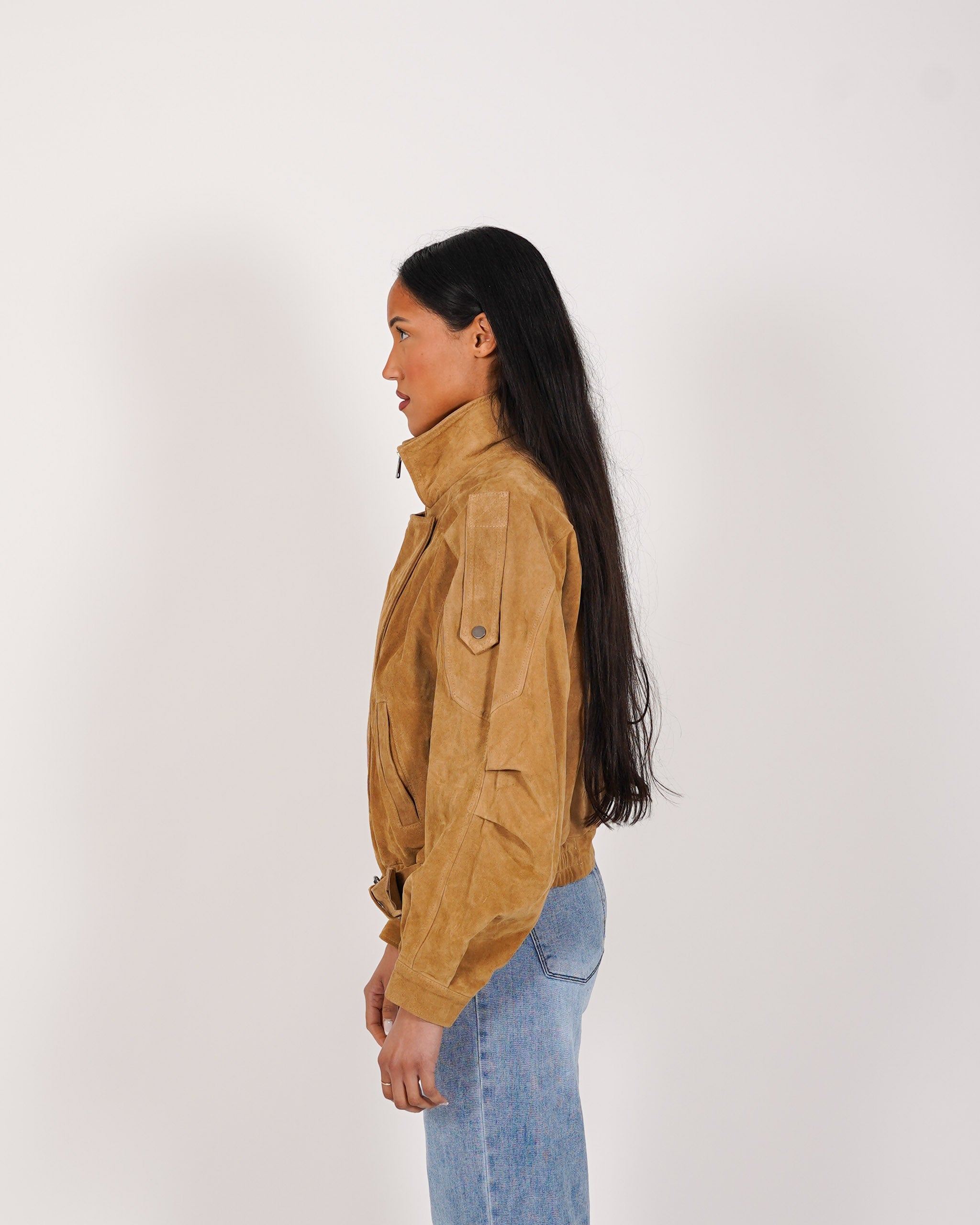Bomber over in crosta vintage con maniche goffrate - Sirica