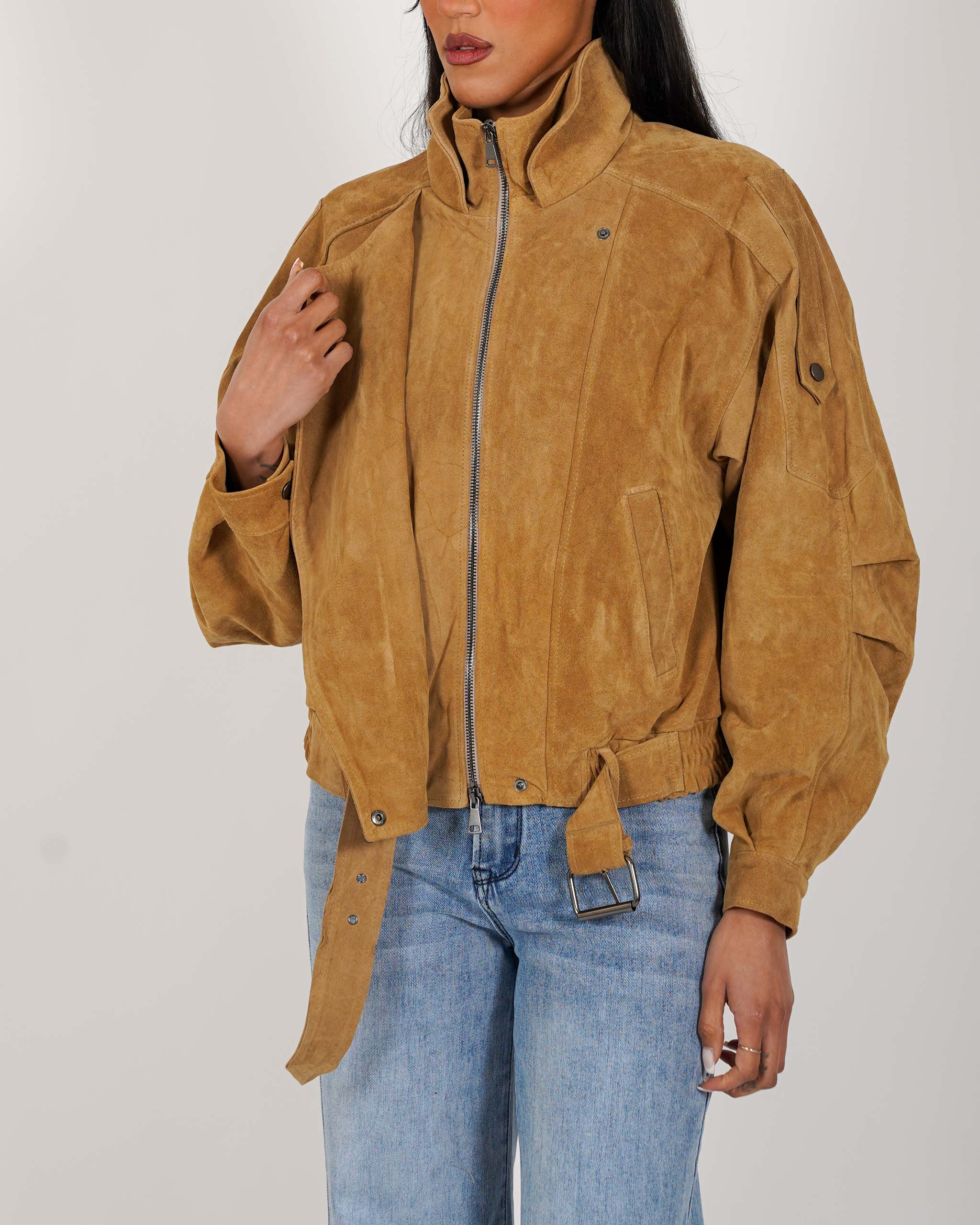 Bomber over in crosta vintage con maniche goffrate - Sirica