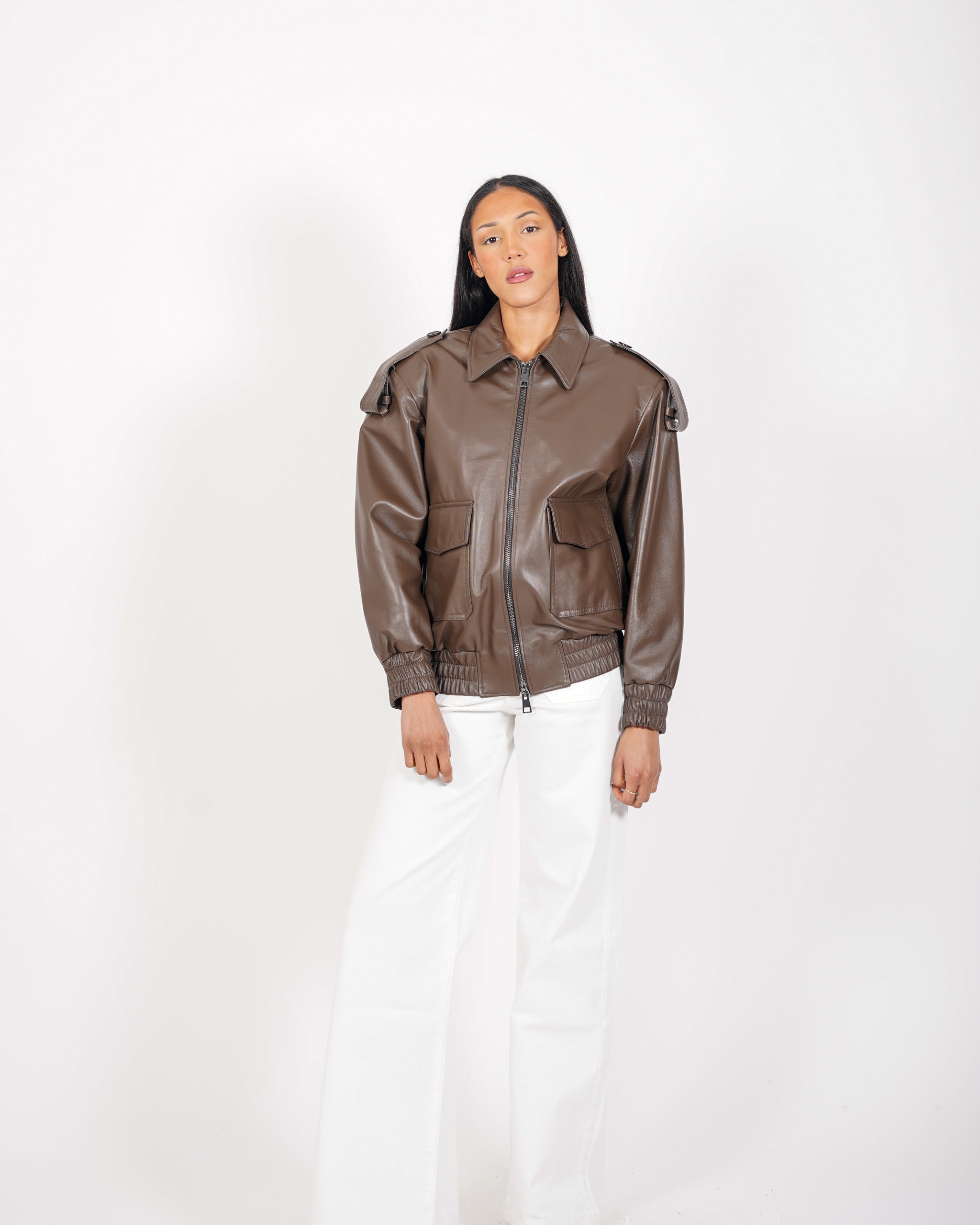 Bomber over con zip in pelle - Gabrielle/P
