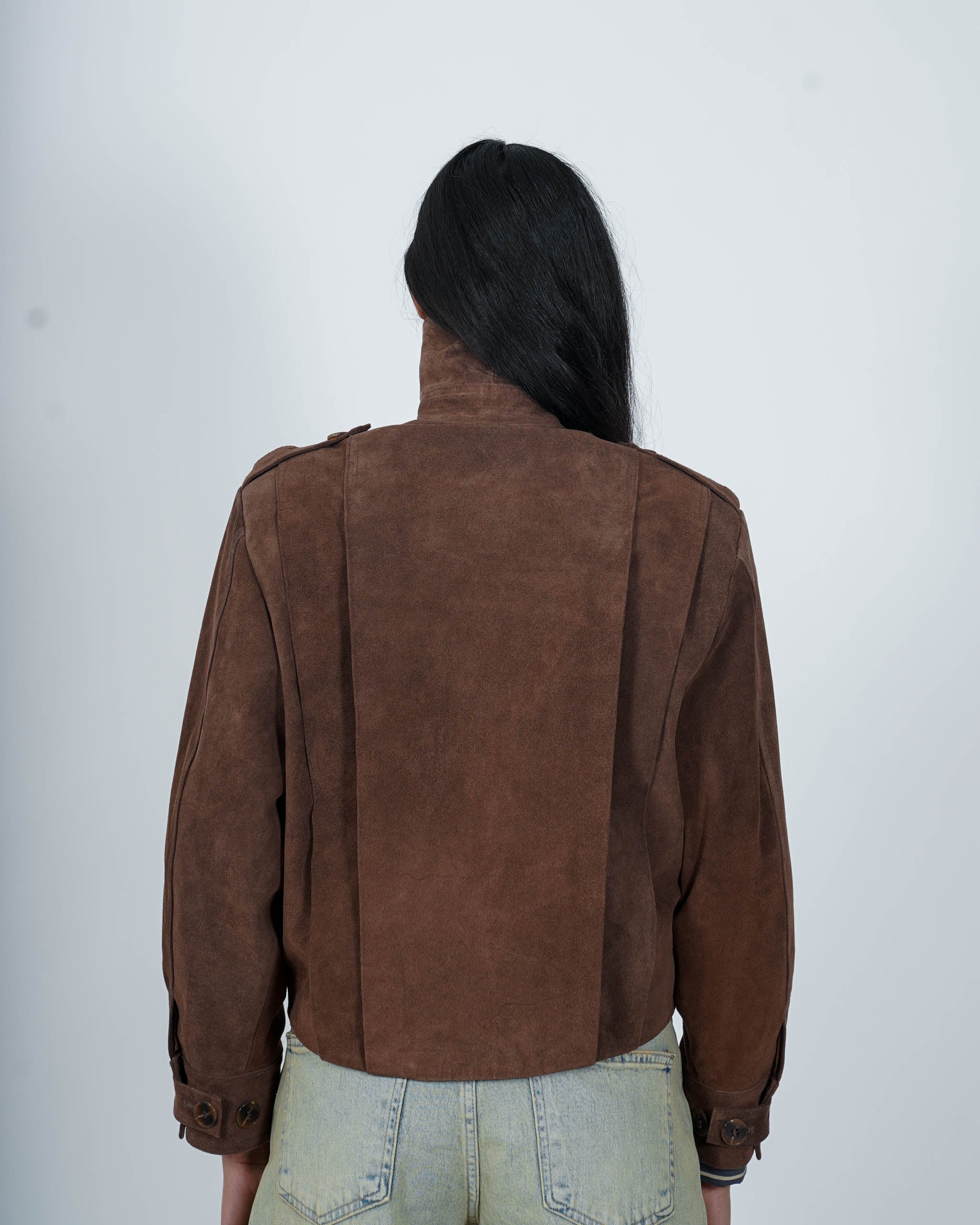 Bomber collo alto drappeggiato in crosta vintage - Granata