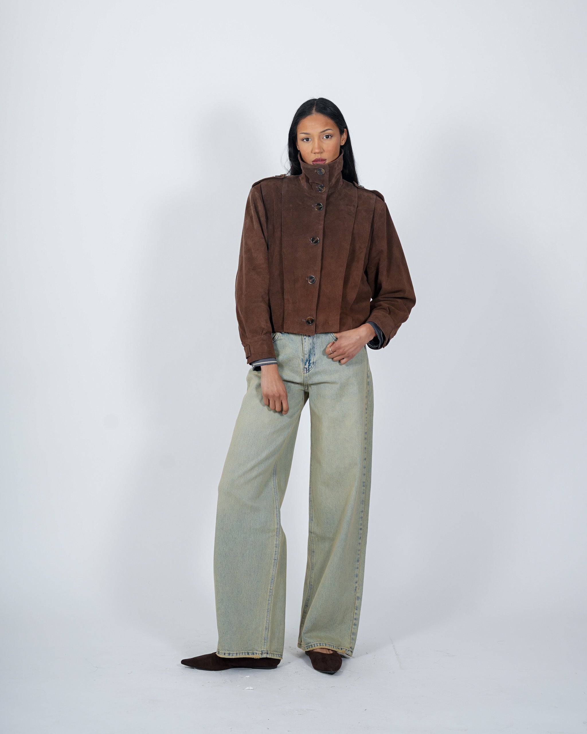 Bomber collo alto drappeggiato in crosta vintage - Granata