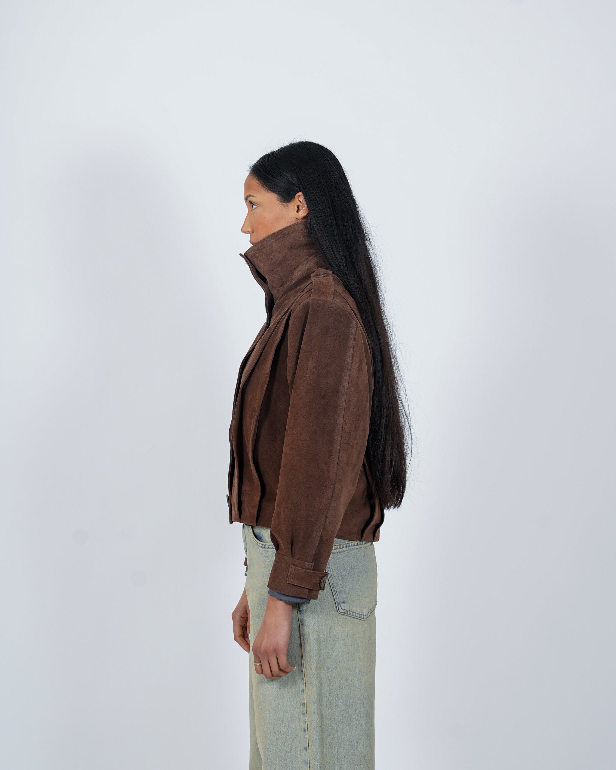 Bomber collo alto drappeggiato in crosta vintage - Granata