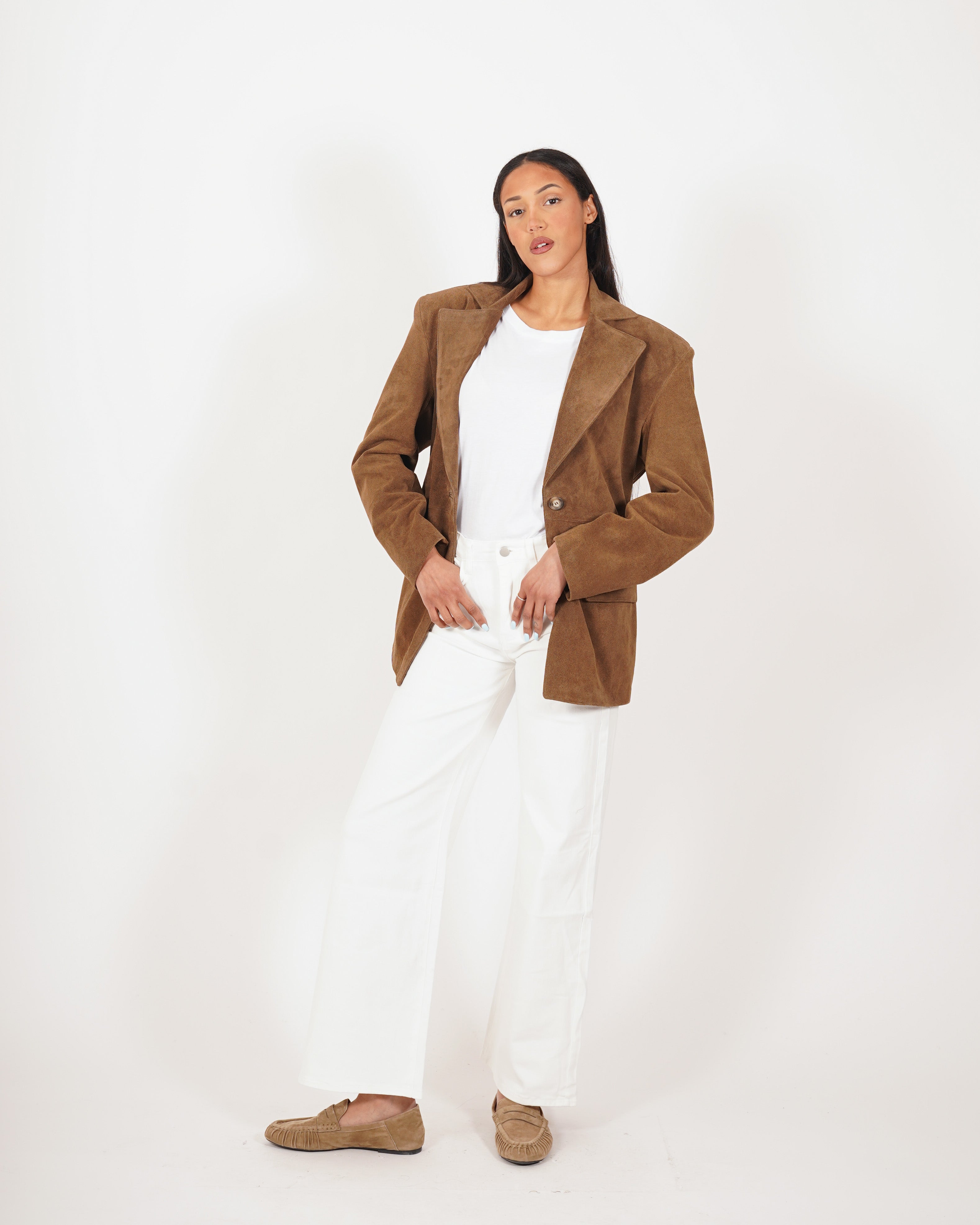 Blazer monopetto con spalla over in crosta vintage - Latente
