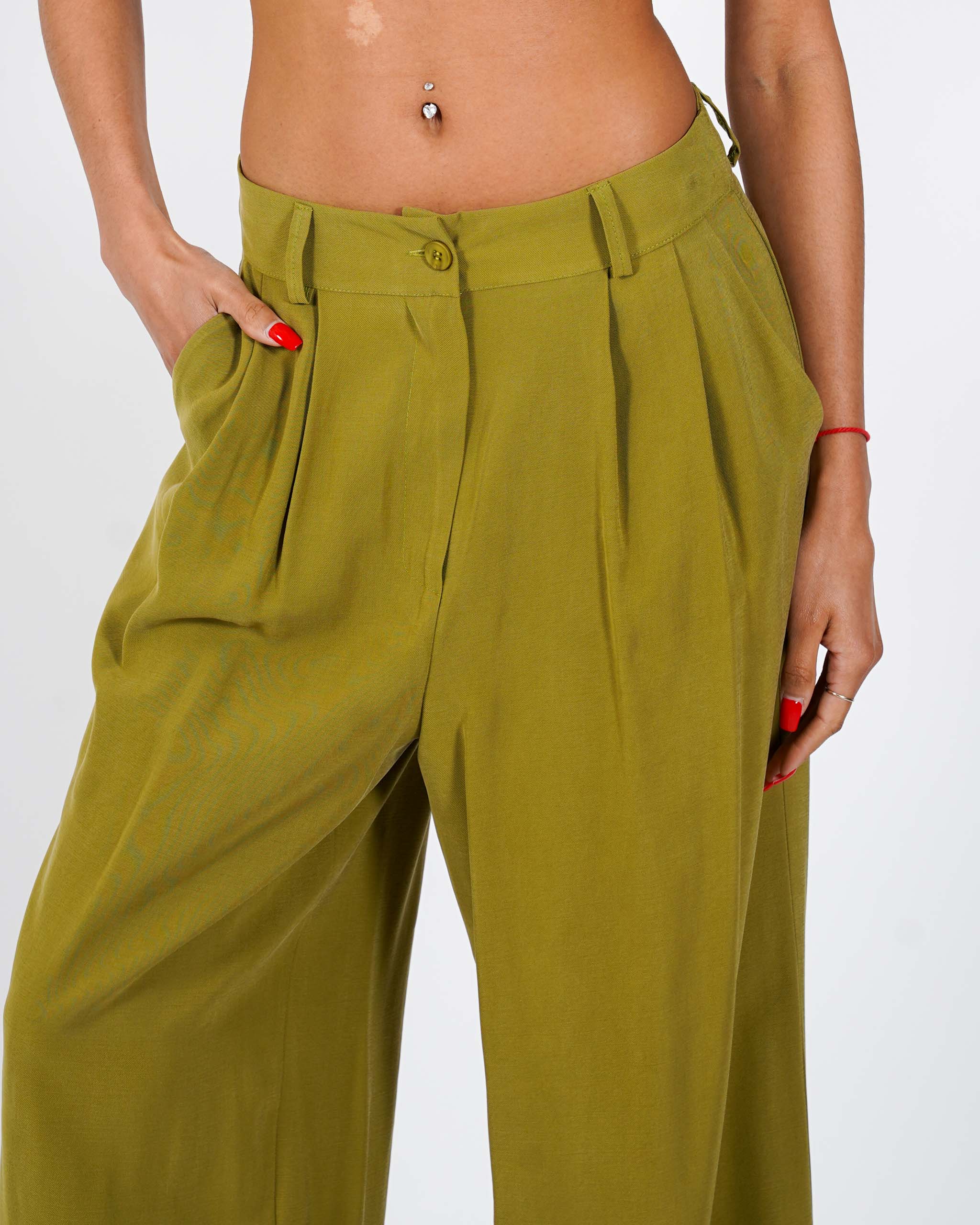 Pantaloni con pences a gamba larga in ecofibra - Micaela