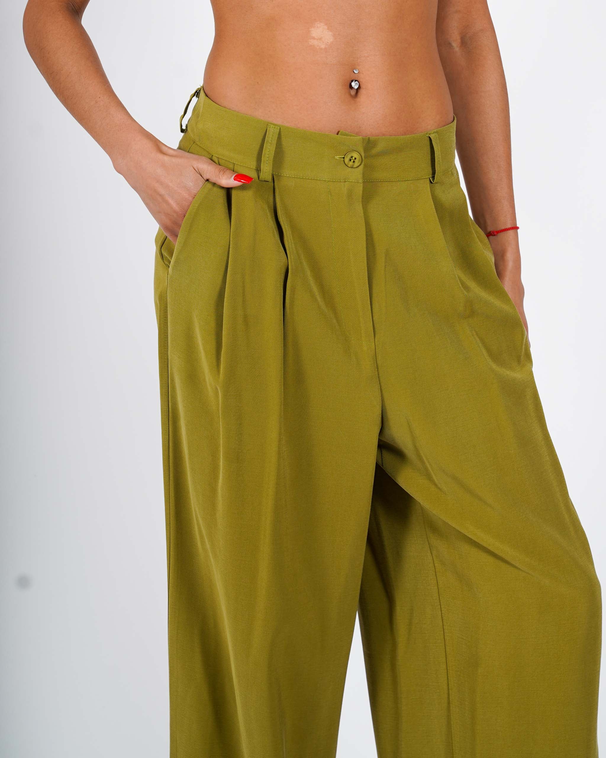 Pantaloni con pences a gamba larga in ecofibra - Micaela