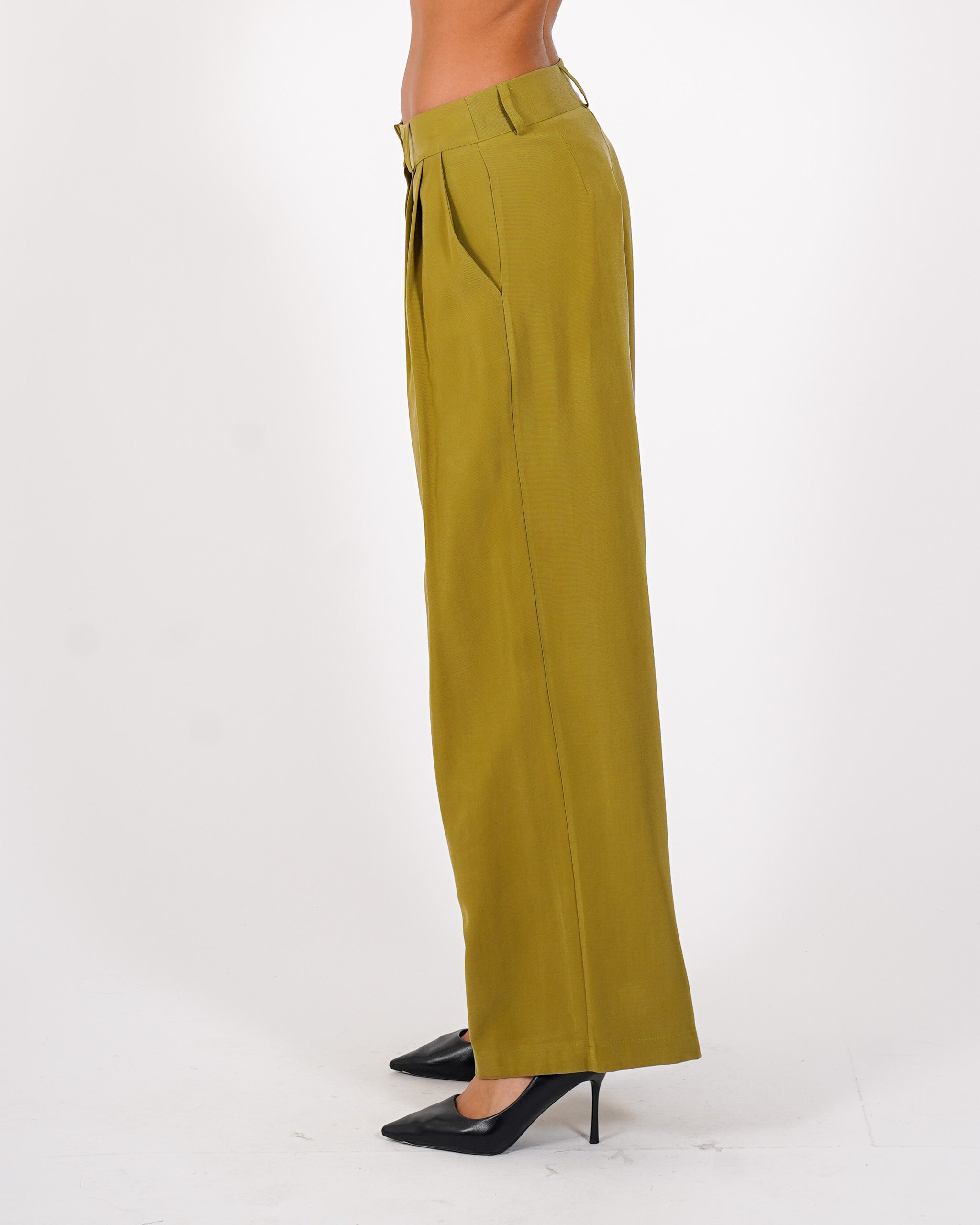 Pantaloni con pences a gamba larga in ecofibra - Micaela