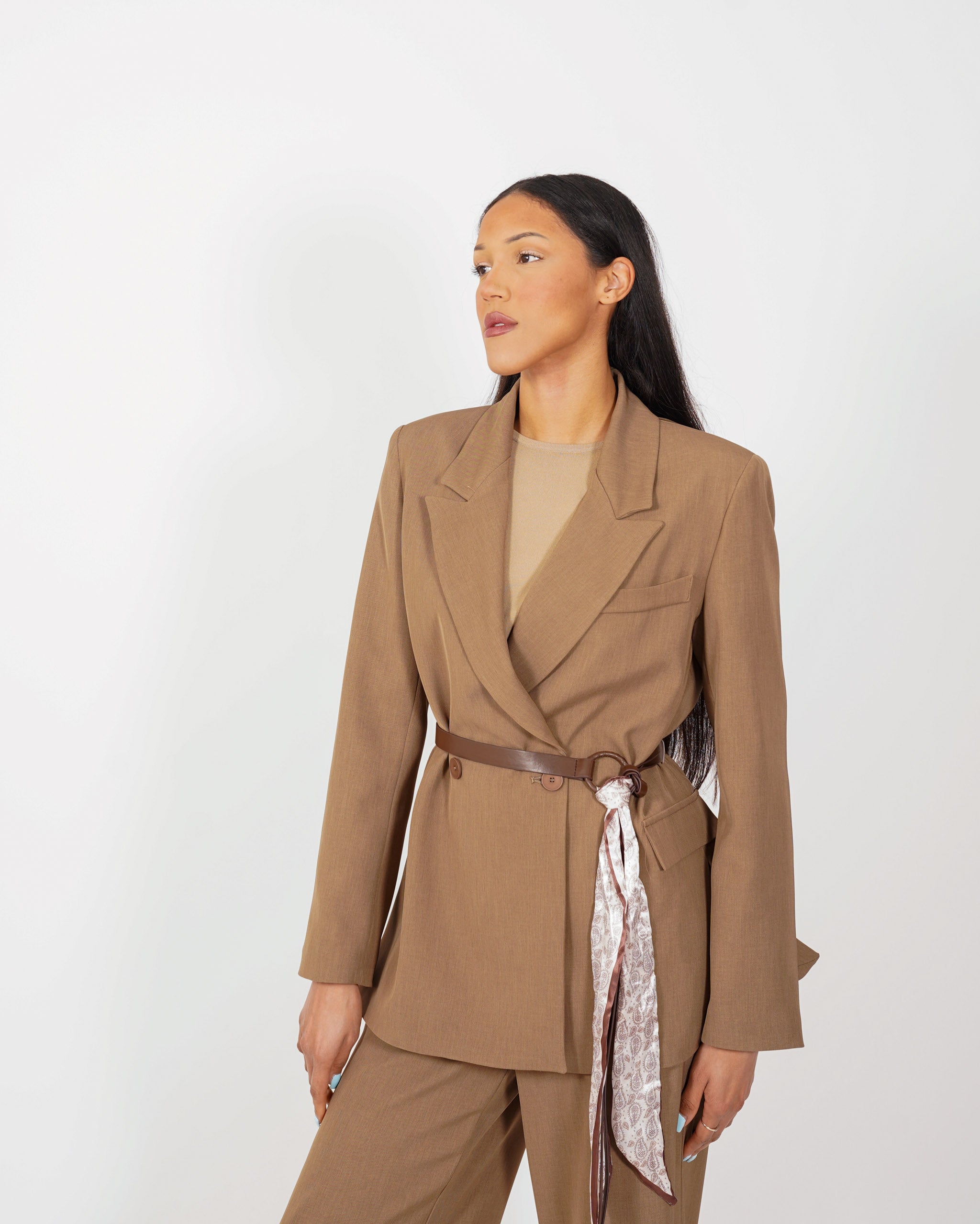 Giacca over con cintura e foulard - Vitara