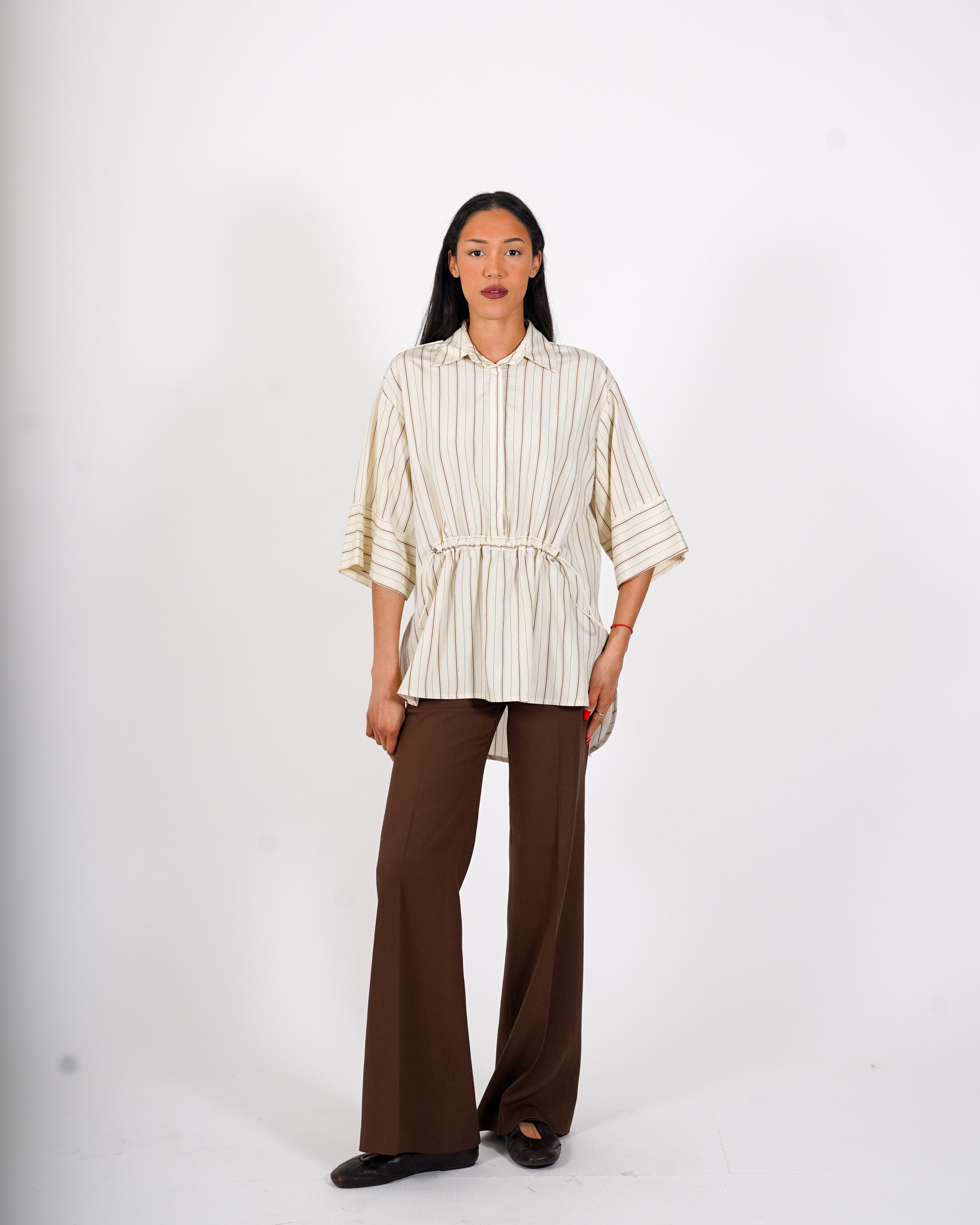 Blusa rigata manica 3/4 con coulisse - Clivia
