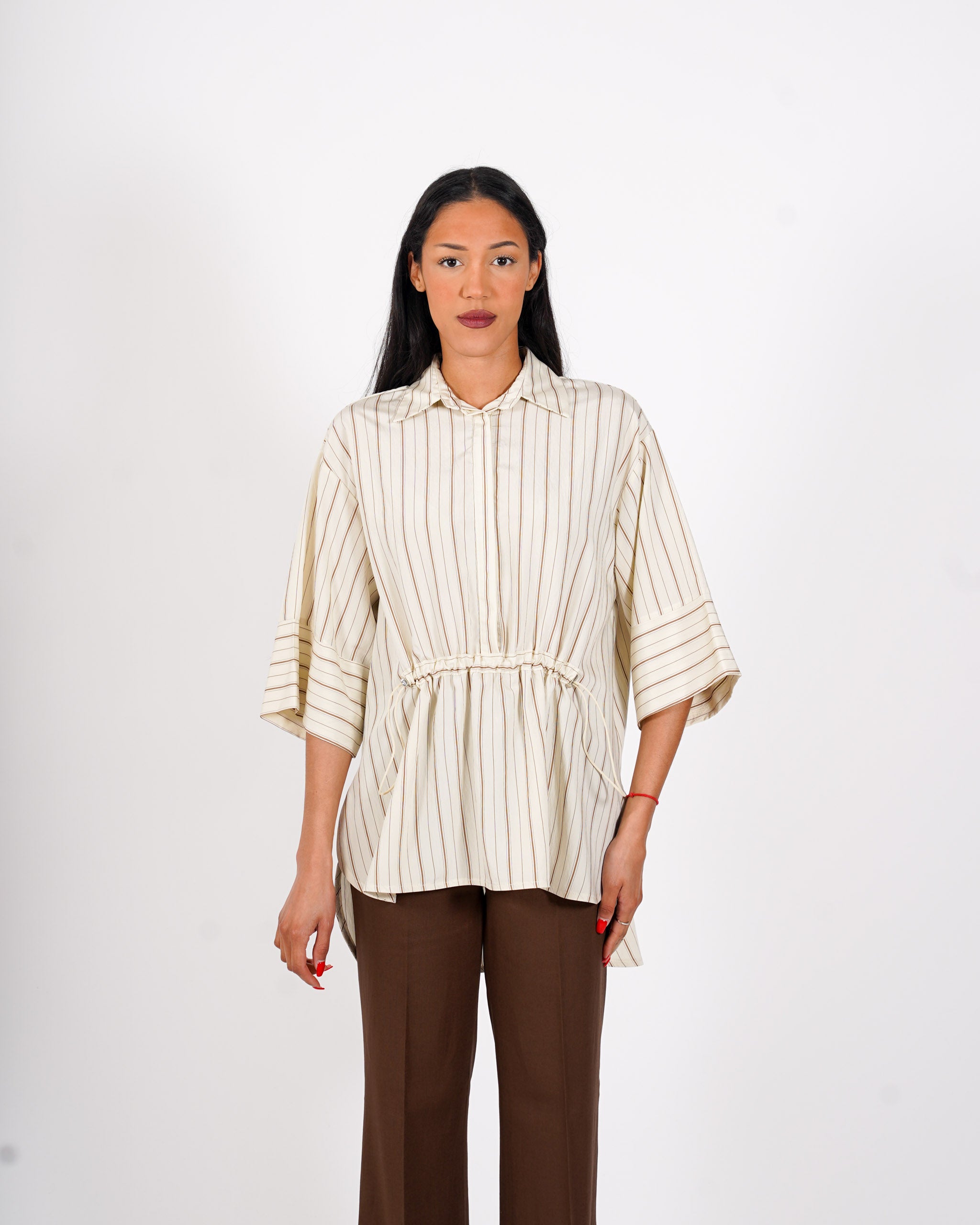 Blusa rigata manica 3/4 con coulisse - Clivia