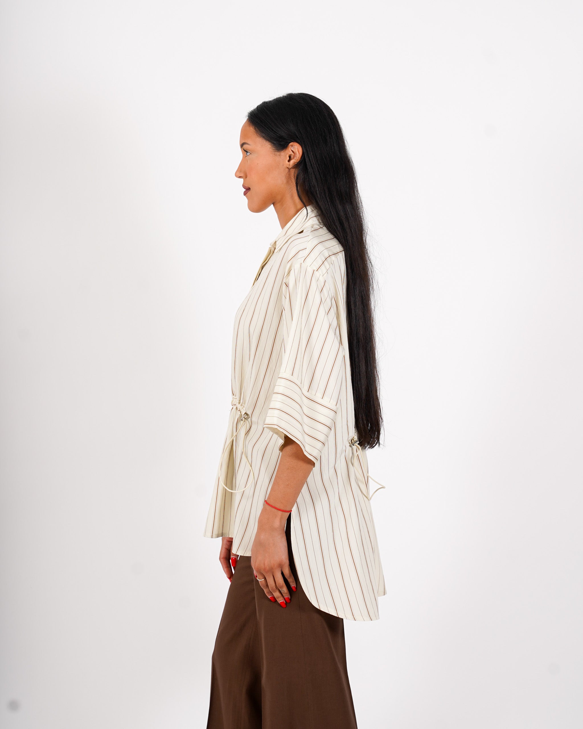 Blusa rigata manica 3/4 con coulisse - Clivia