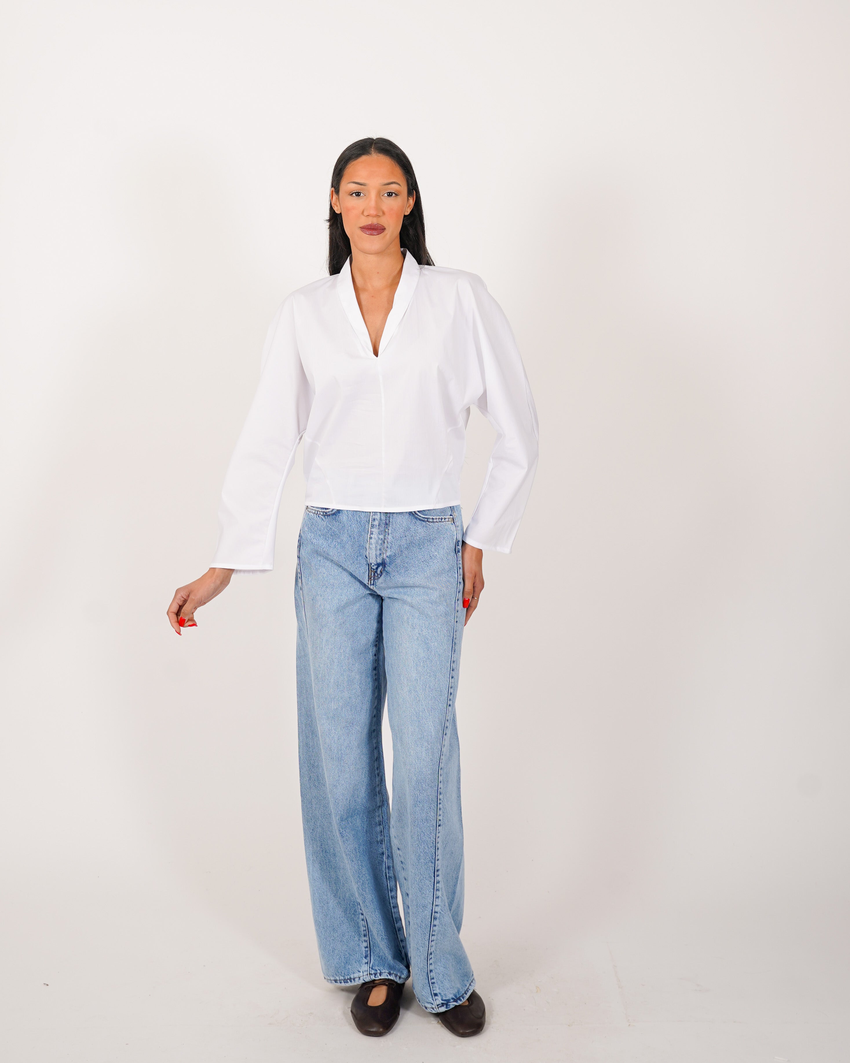 Blusa scollo a v in cotone - Bruciata