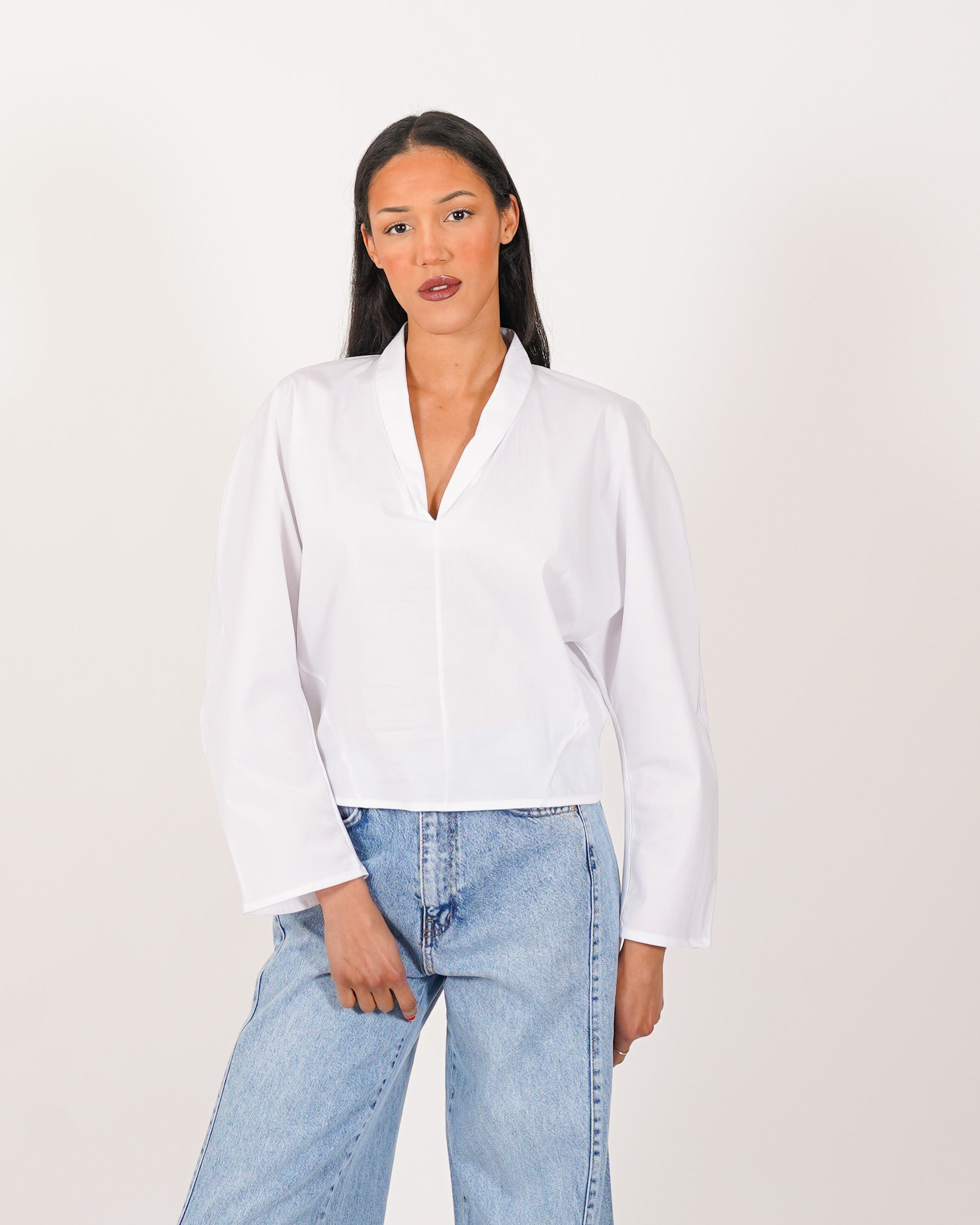 Blusa scollo a v in cotone - Bruciata