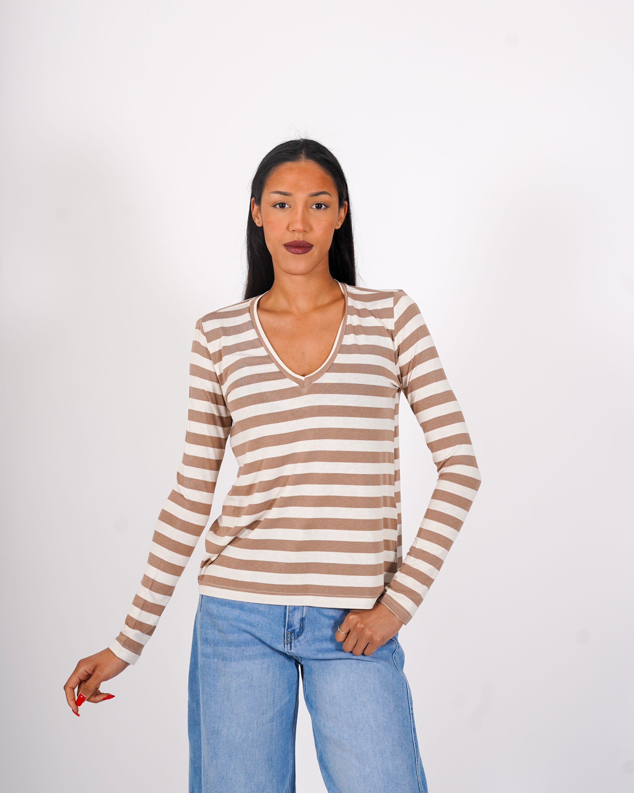 Shirt rigata scollo a v manica lunga - Brescia