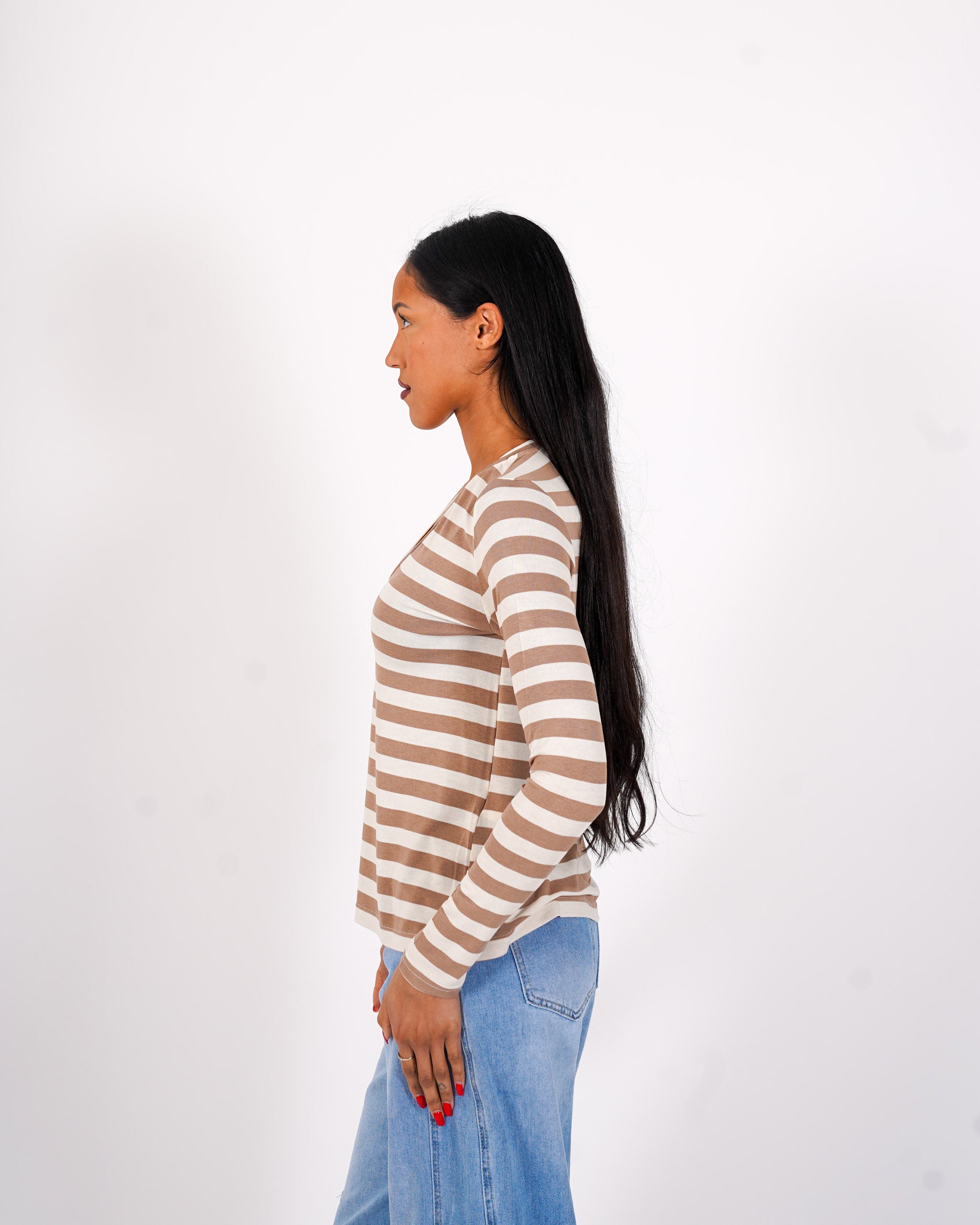 Shirt rigata scollo a v manica lunga - Brescia
