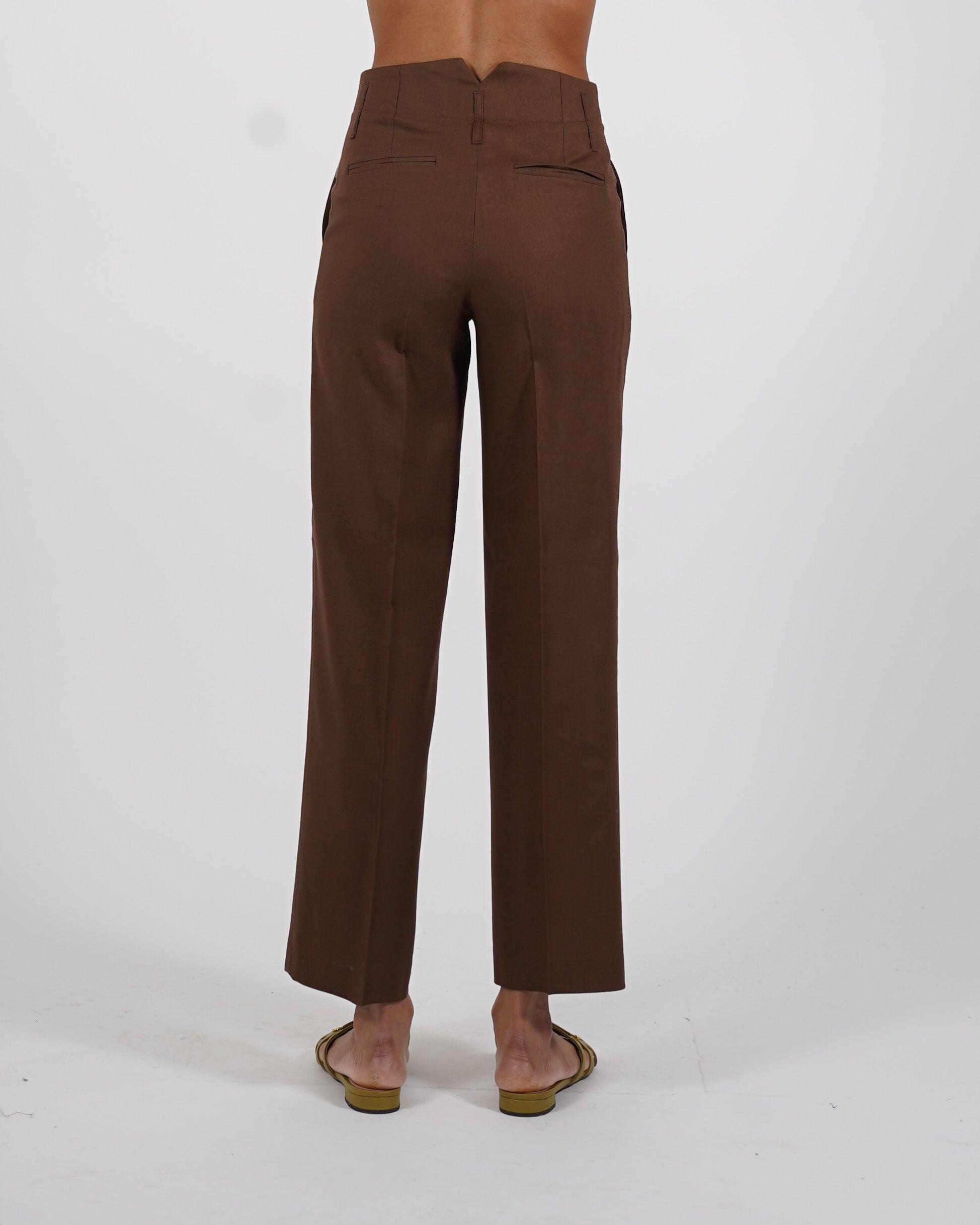 Pantaloni regular fit in tessuto lino - Persica