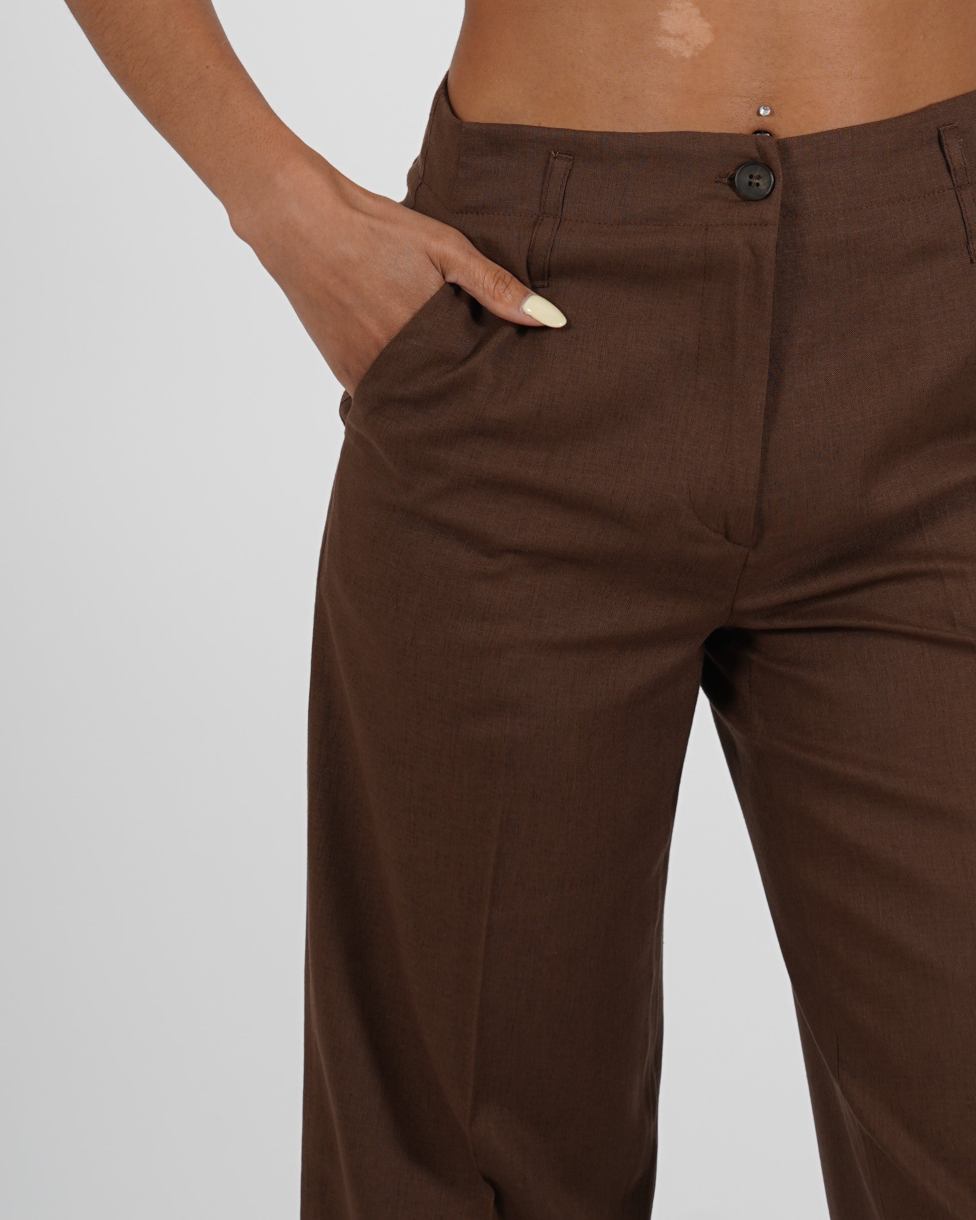 Pantaloni regular fit in tessuto lino - Persica