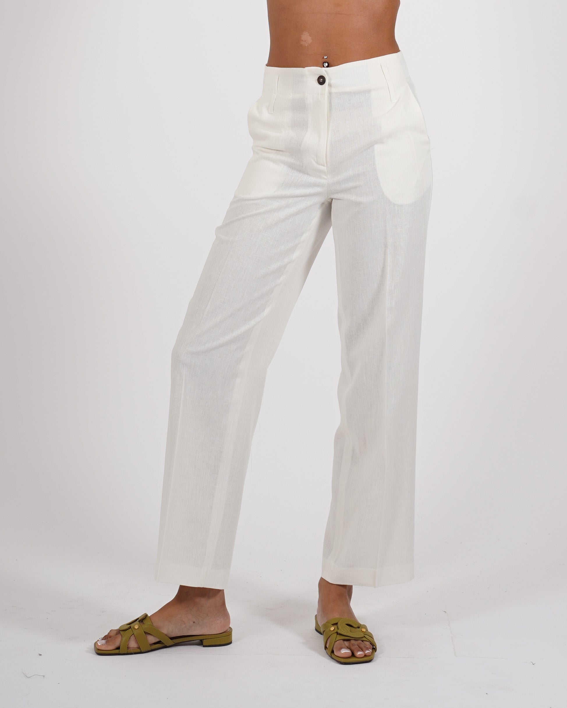 Pantaloni regular fit in tessuto lino - Persica