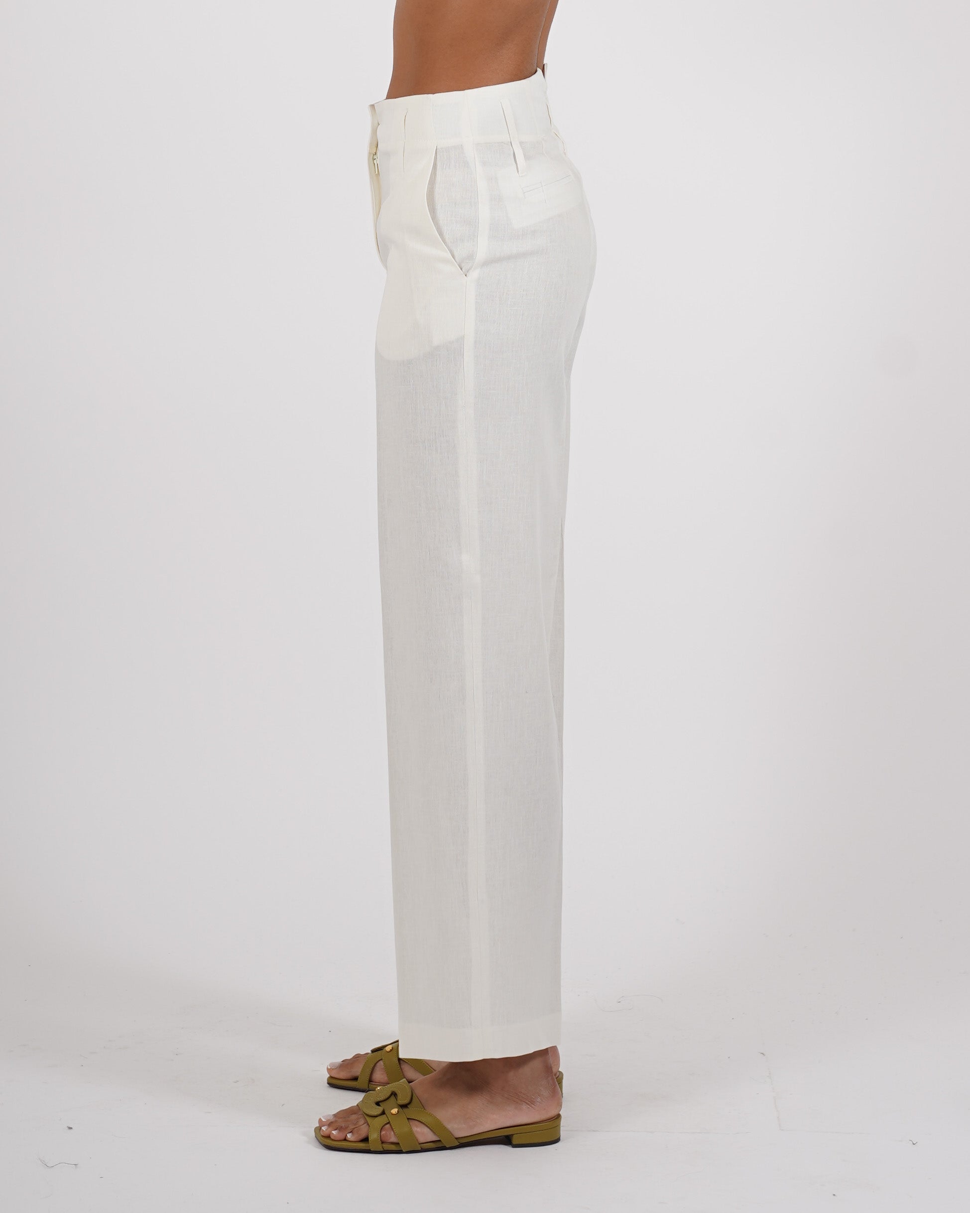 Pantaloni regular fit in tessuto lino - Persica