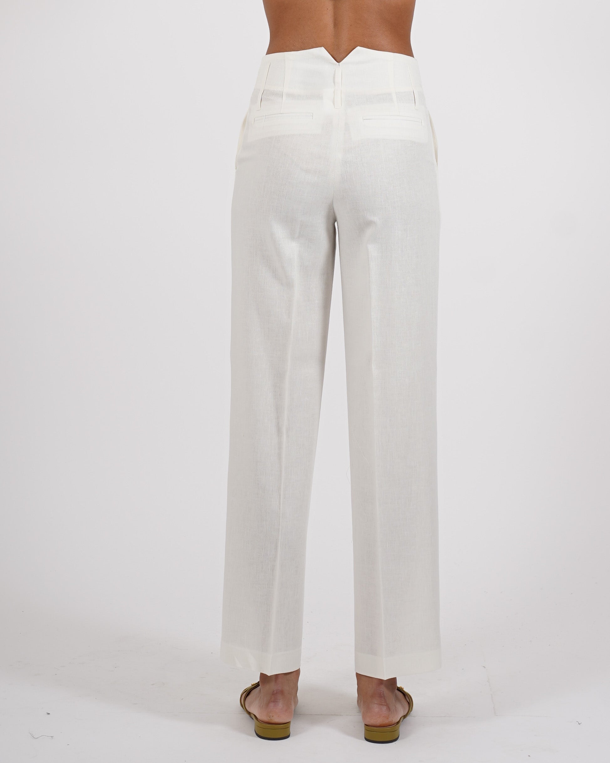 Pantaloni regular fit in tessuto lino - Persica