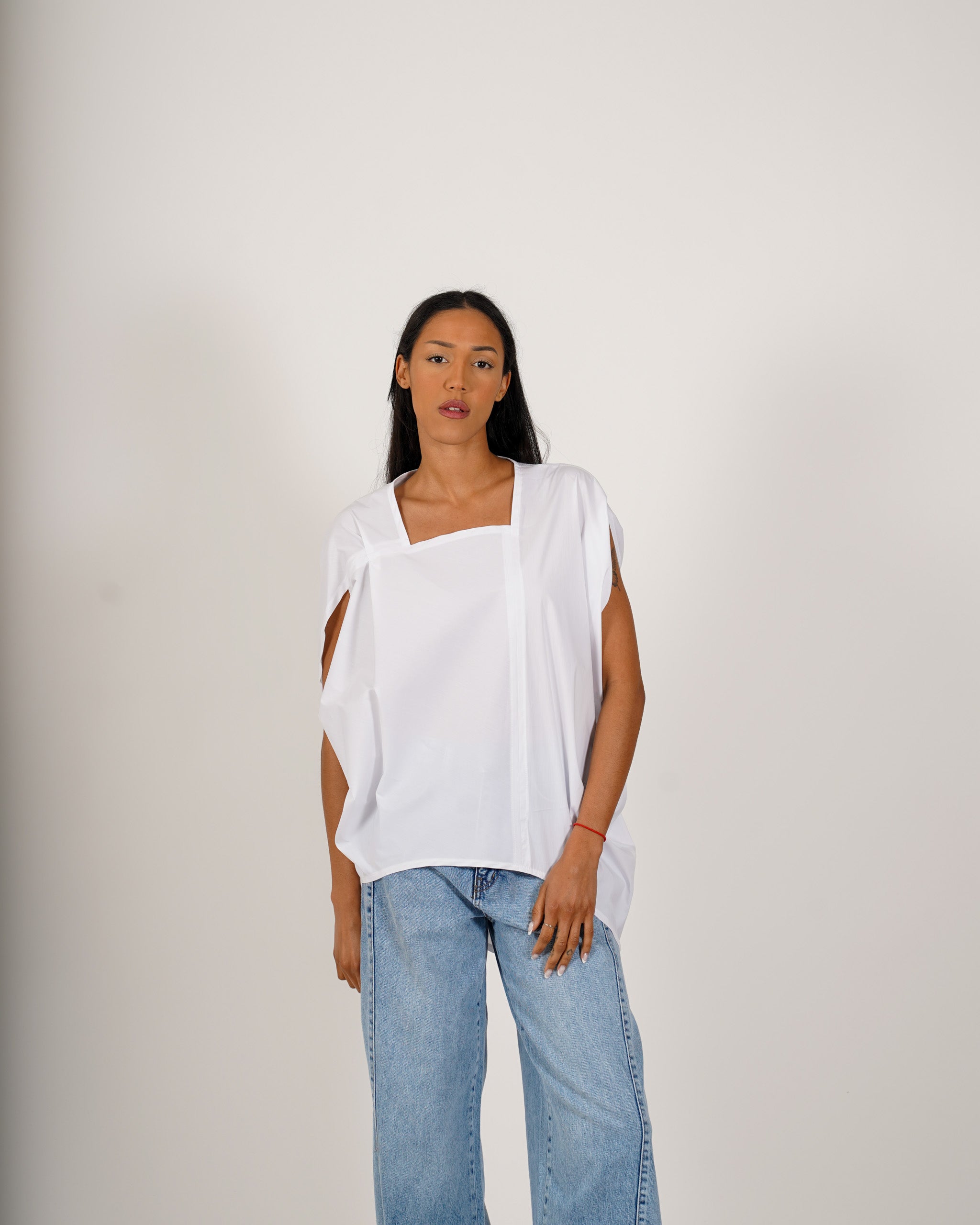 Blusa asimmetrica di cotone - Angiolina
