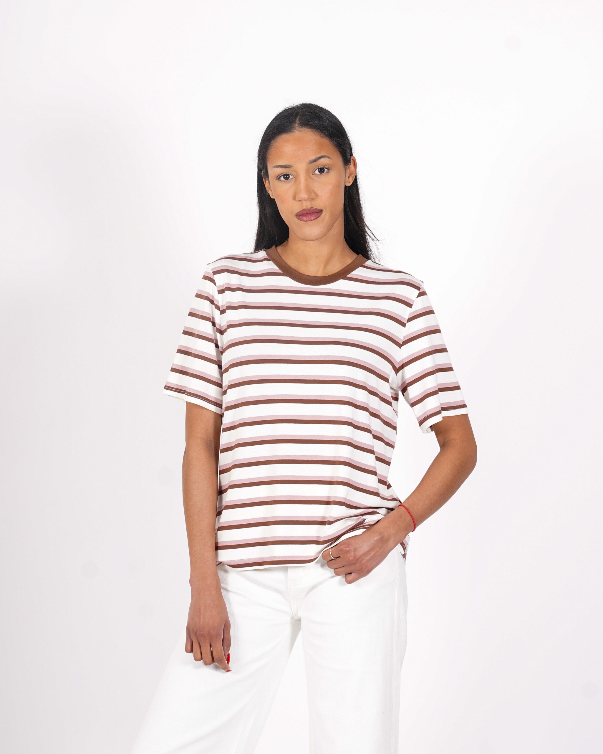 Shirt girocollo a righe mezza manica - Cesira