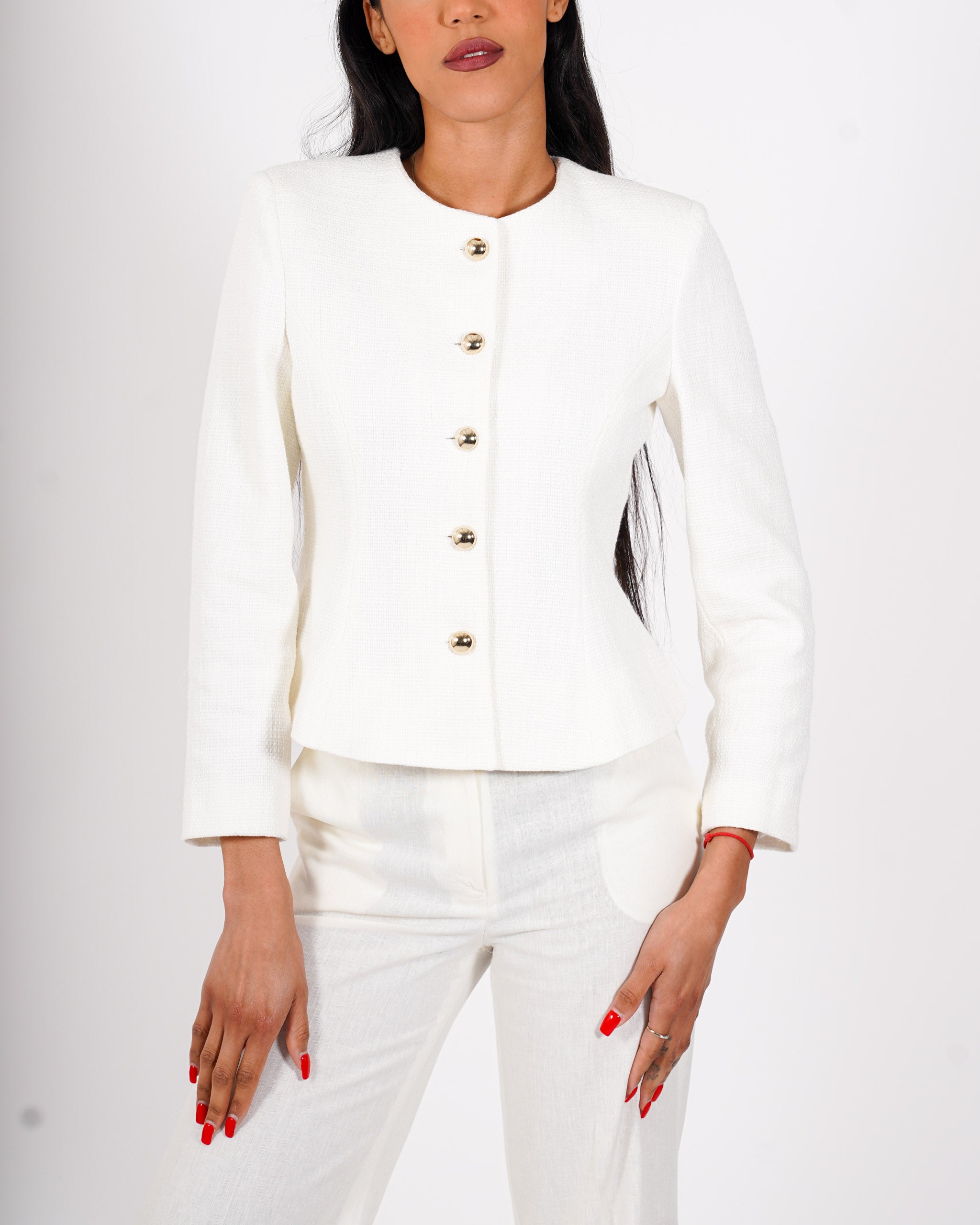 Giacca con bottoni oro in tessuto boucle - Flaminia