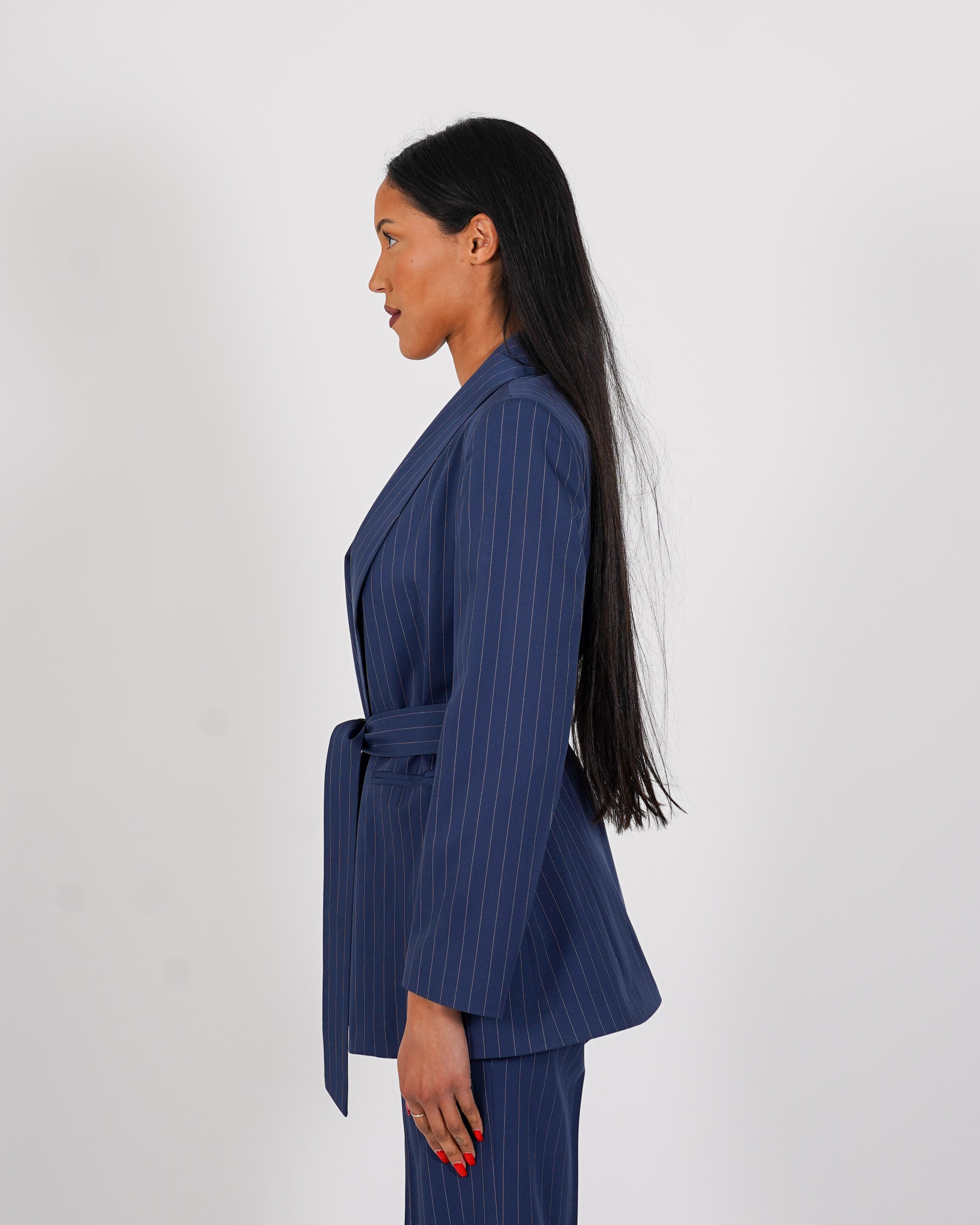 Giacca sciallata gessata con cintura - Biferno