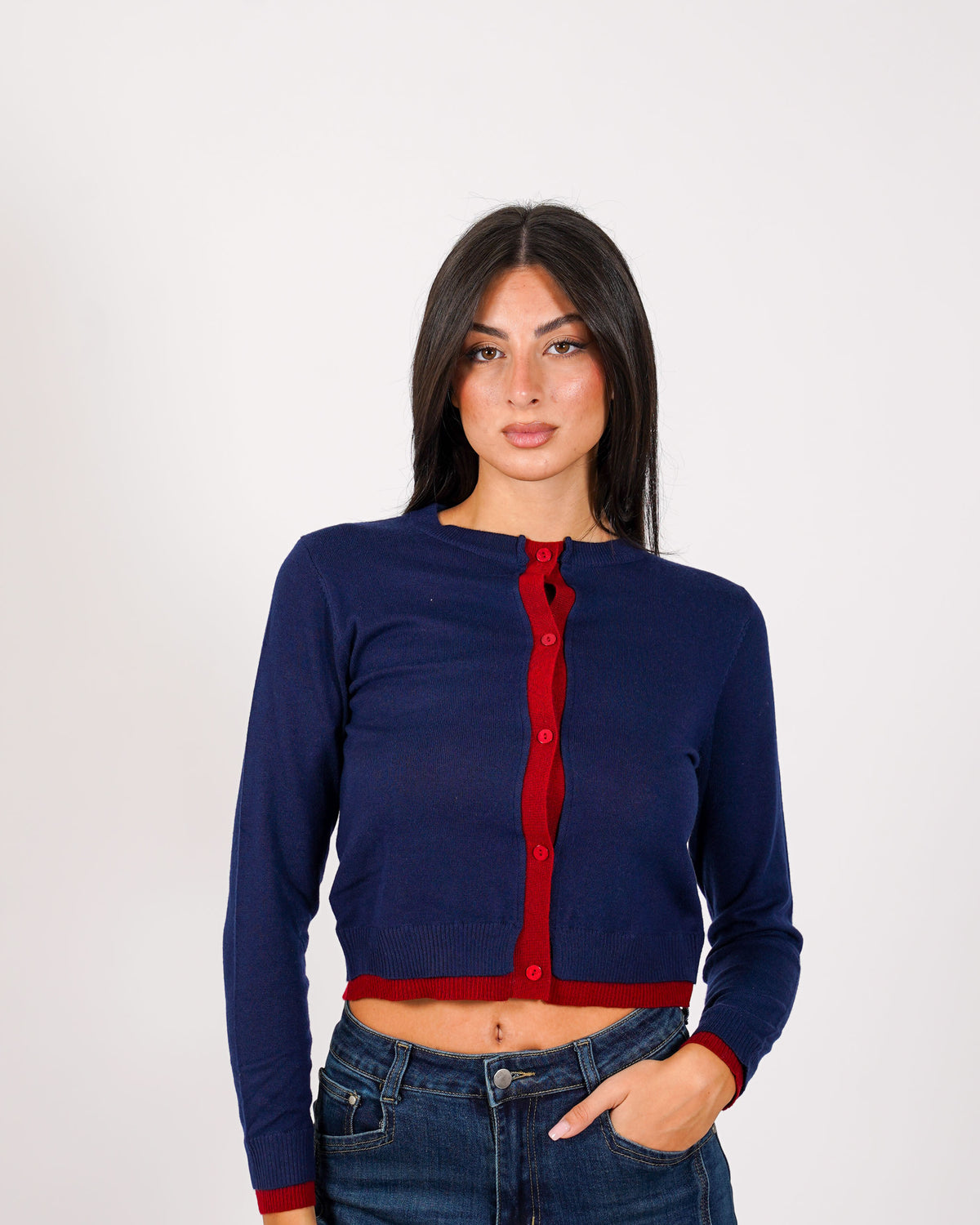 Cardigan in maglia con profilo in contrasto - Tavola