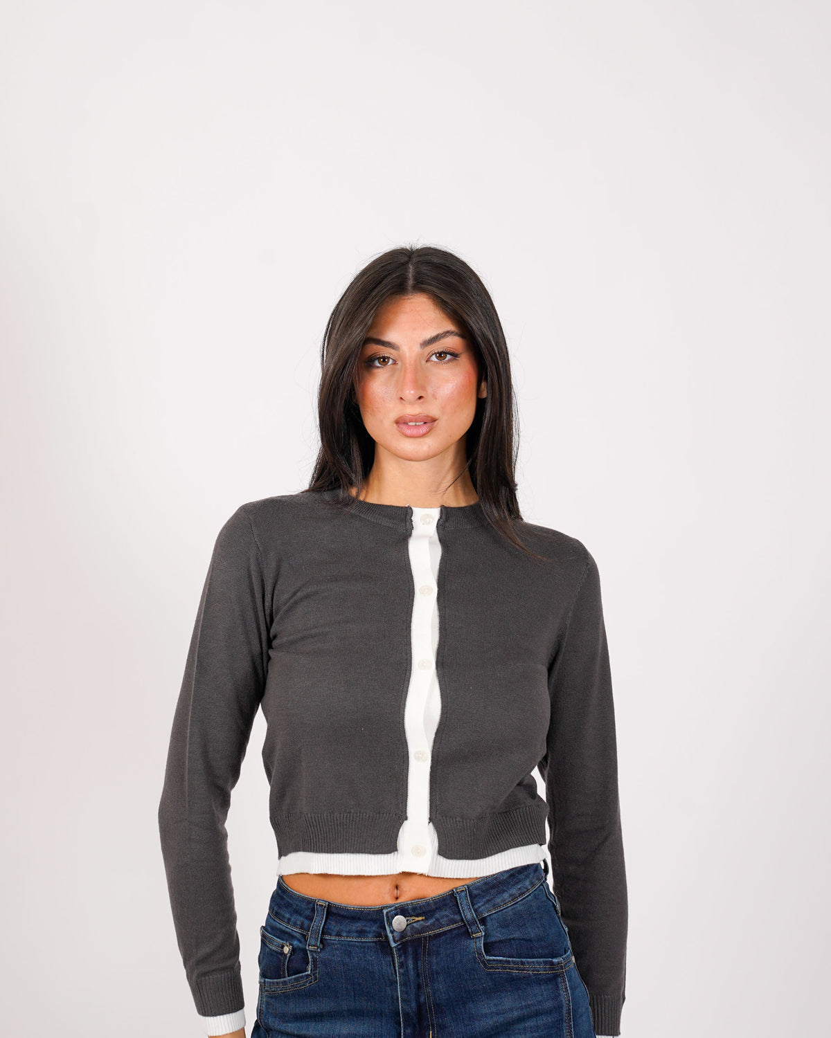 Cardigan in maglia con profilo in contrasto - Tavola