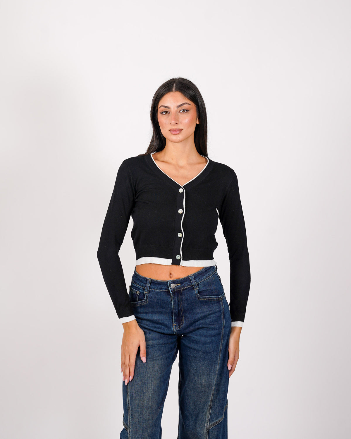 Cardigan slim con profilo in contrasto - Aguilera