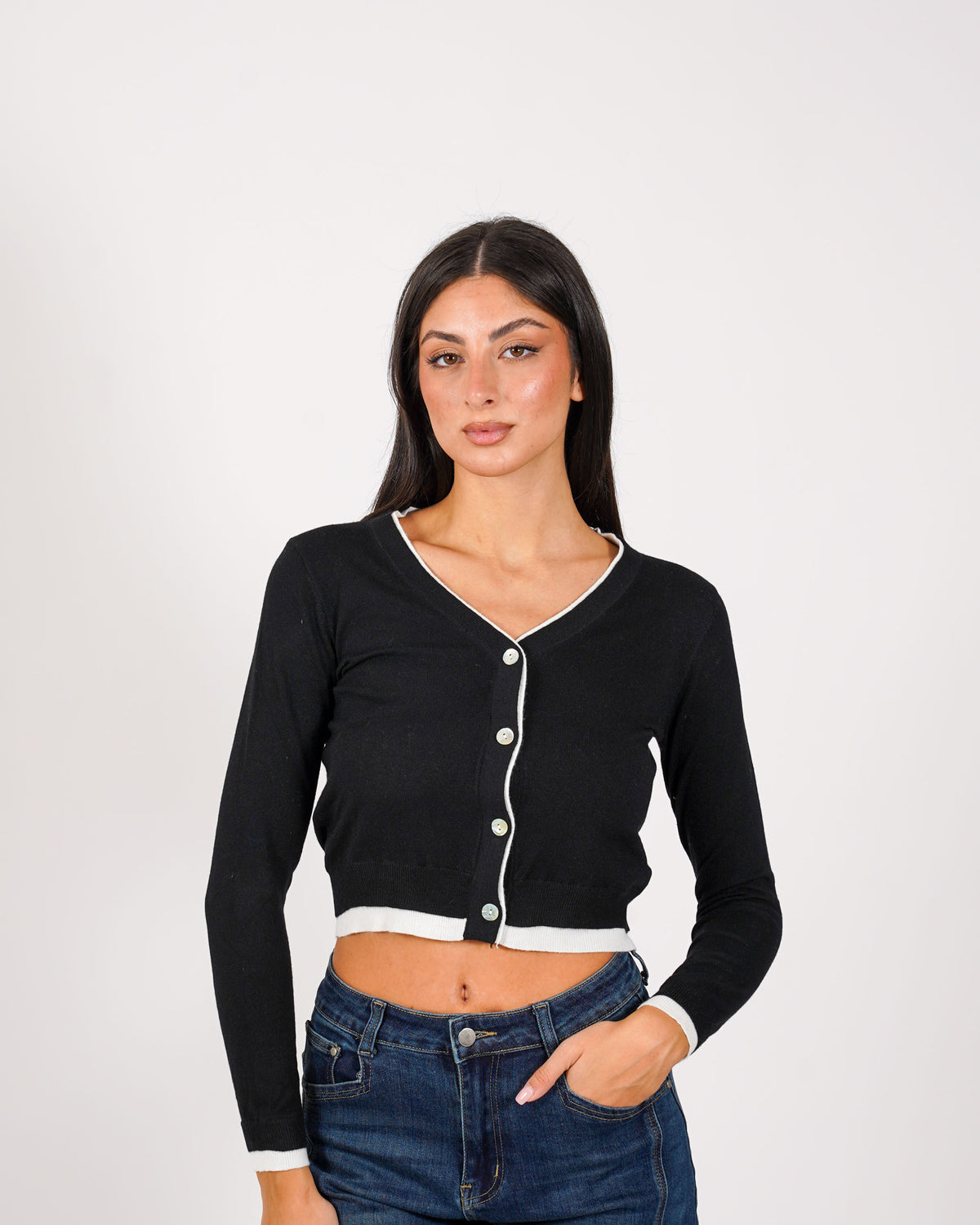 Cardigan slim con profilo in contrasto - Aguilera