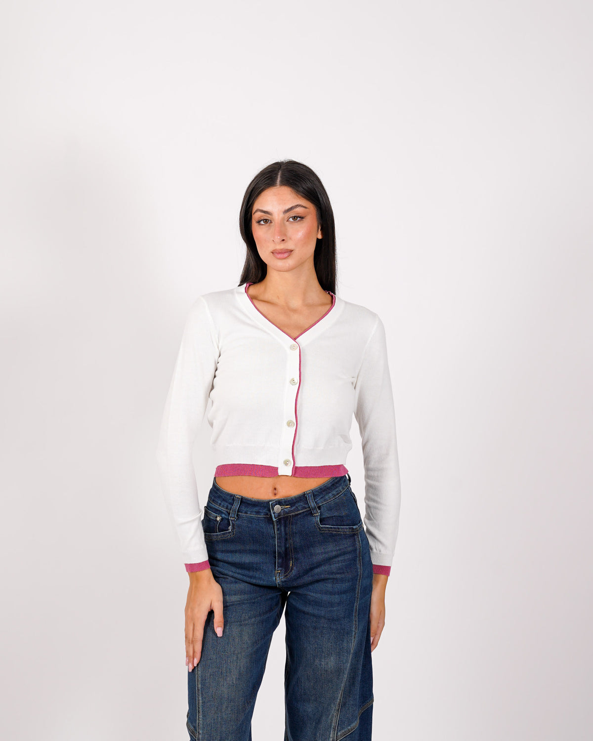 Cardigan slim con profilo in contrasto - Aguilera
