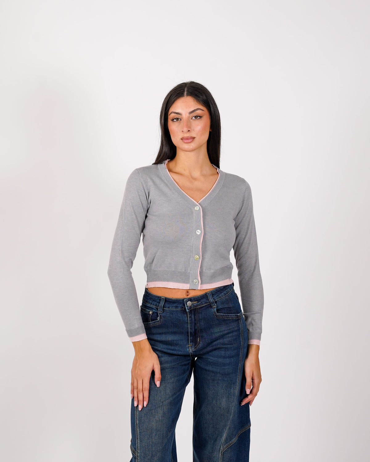 Cardigan slim con profilo in contrasto - Aguilera