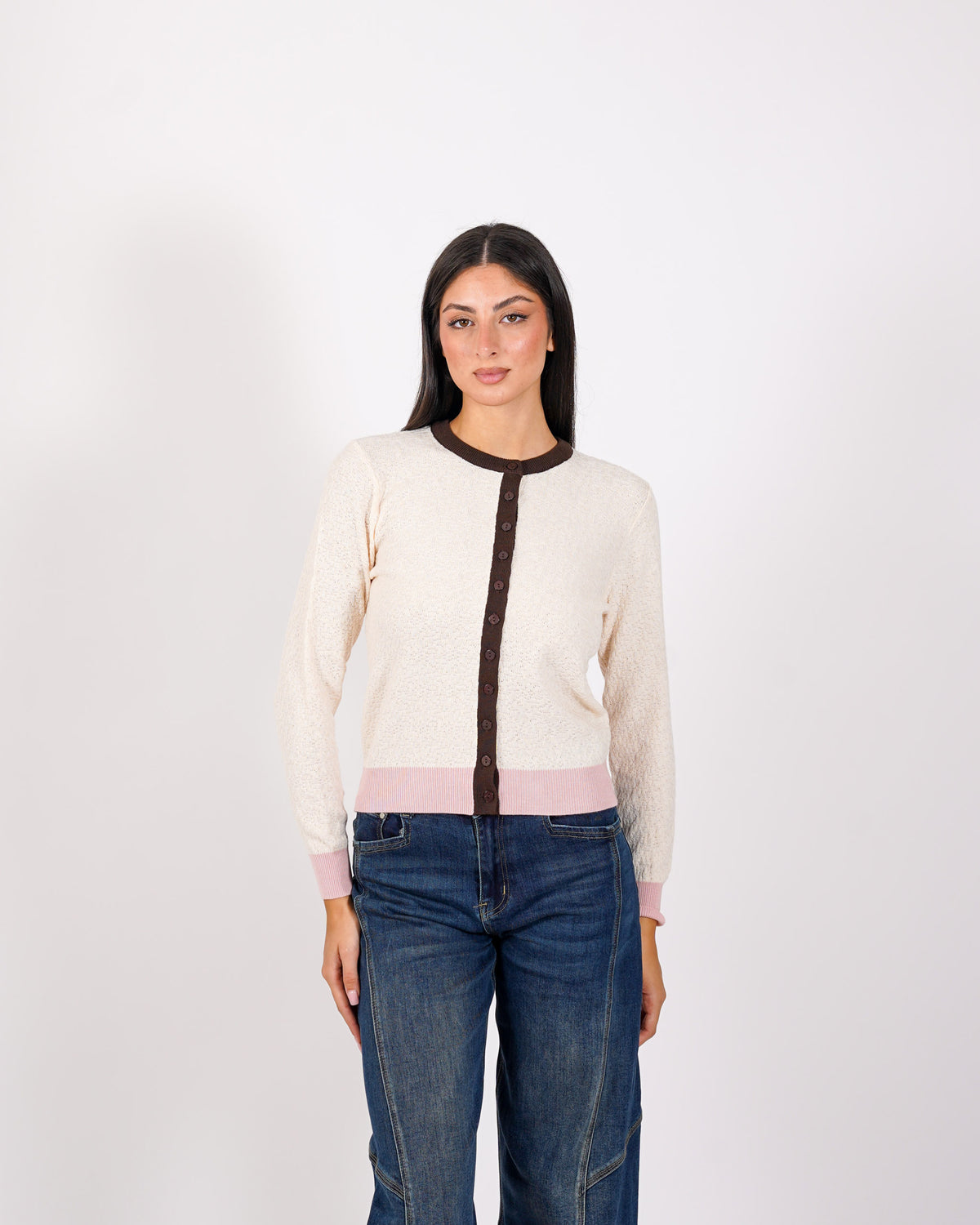 Cardigan multicolor in maglia con bottoni - Akiba