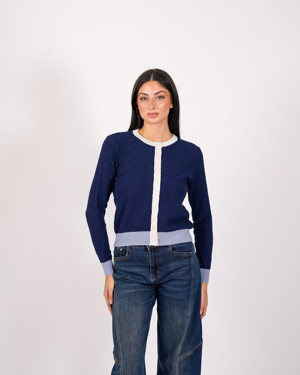 Cardigan multicolor in maglia con bottoni - Akiba