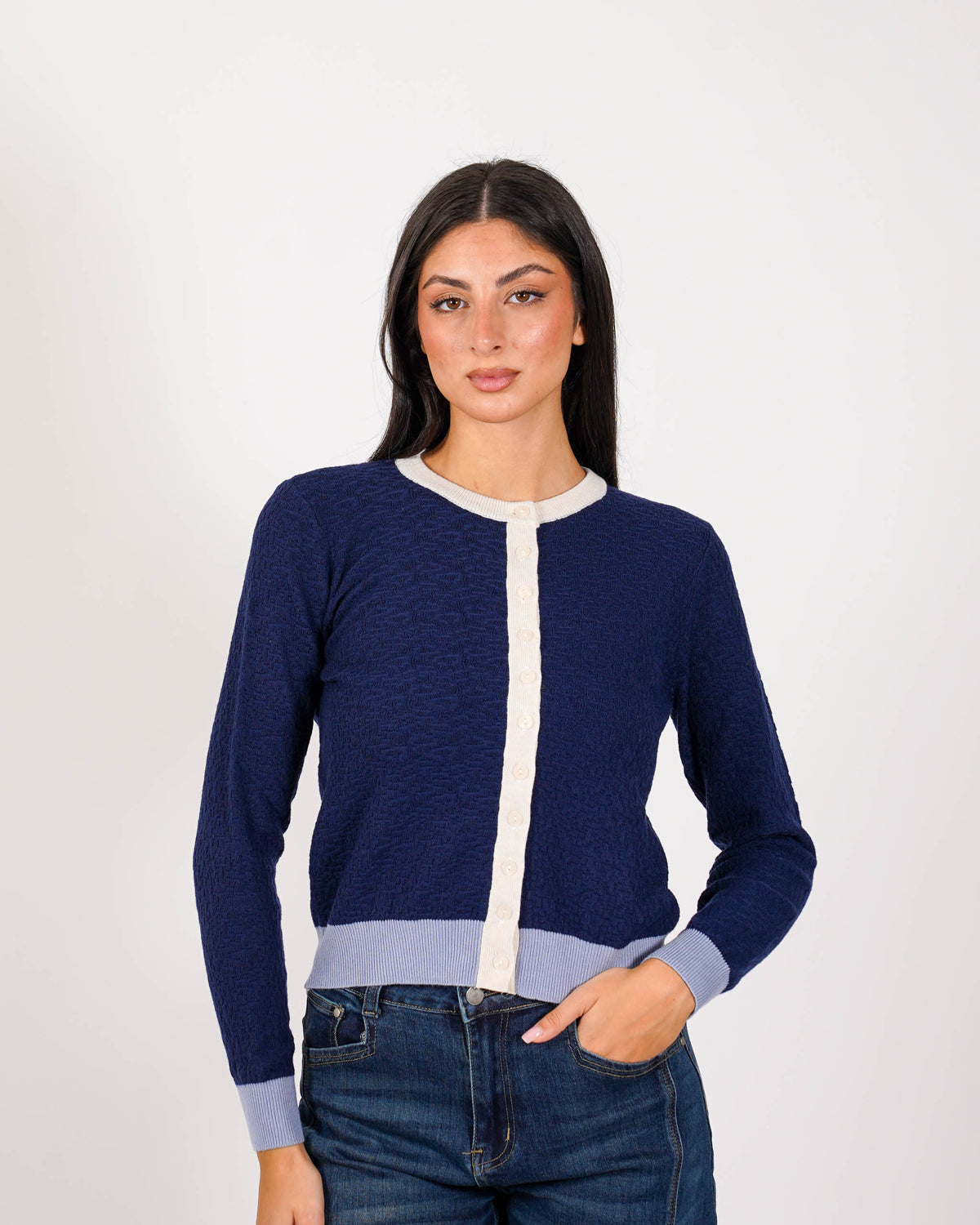 Cardigan multicolor in maglia con bottoni - Akiba