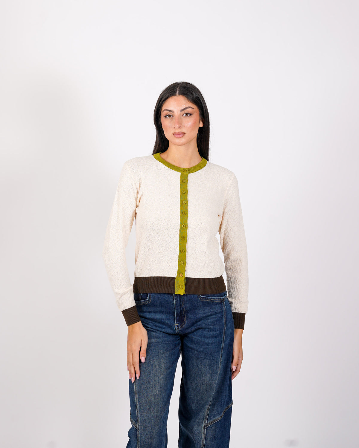 Cardigan multicolor in maglia con bottoni - Akiba